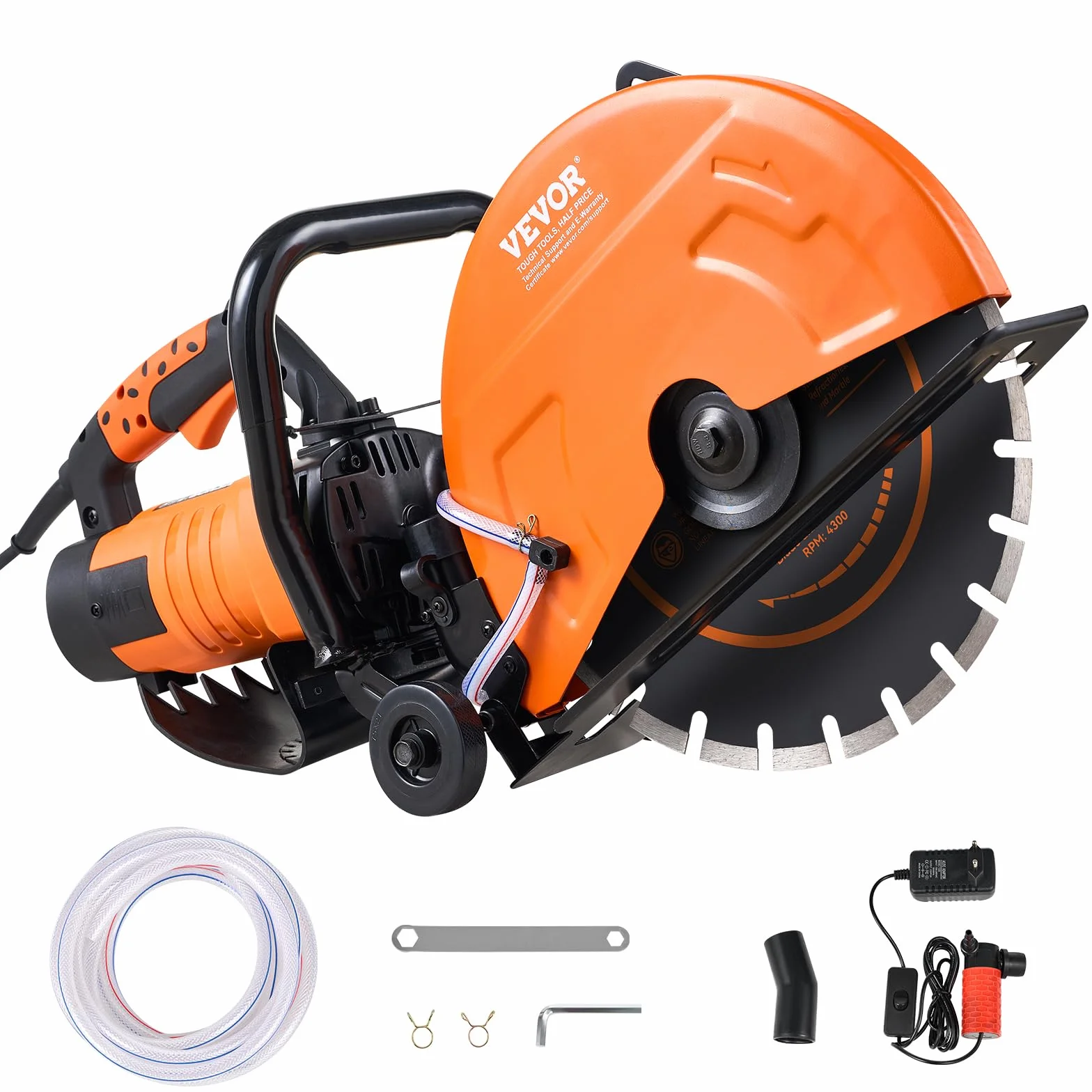 VEVOR Elektryczna piła do betonu, 356 mm, wysokowydajna piła tarczowa 2800 W, głębokość cięcia 127 mm, piła tarczowa na mokro/sucho z rurą wodną, pompą wodną, brzeszczotem, do kamienia i cegły