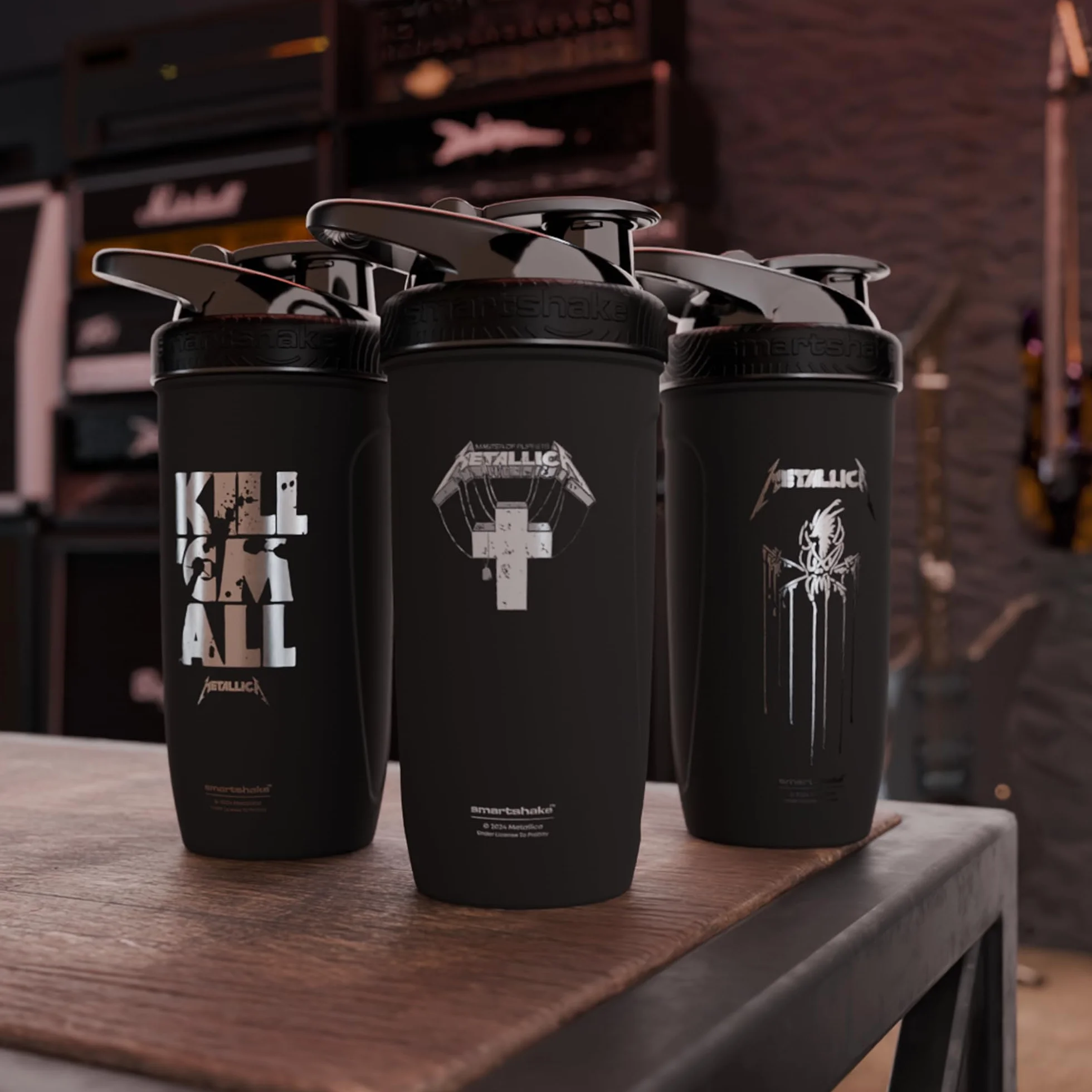 Smartshake Rockband Reforce Protein Shaker Stal nierdzewna 900 ml | 30 uncji - Szczelna zakręcana pokrywka - Bez BPA - Nieizolowana - Unisex Gym Shaker Stal nierdzewna - Metallica, Kill ‘Em All