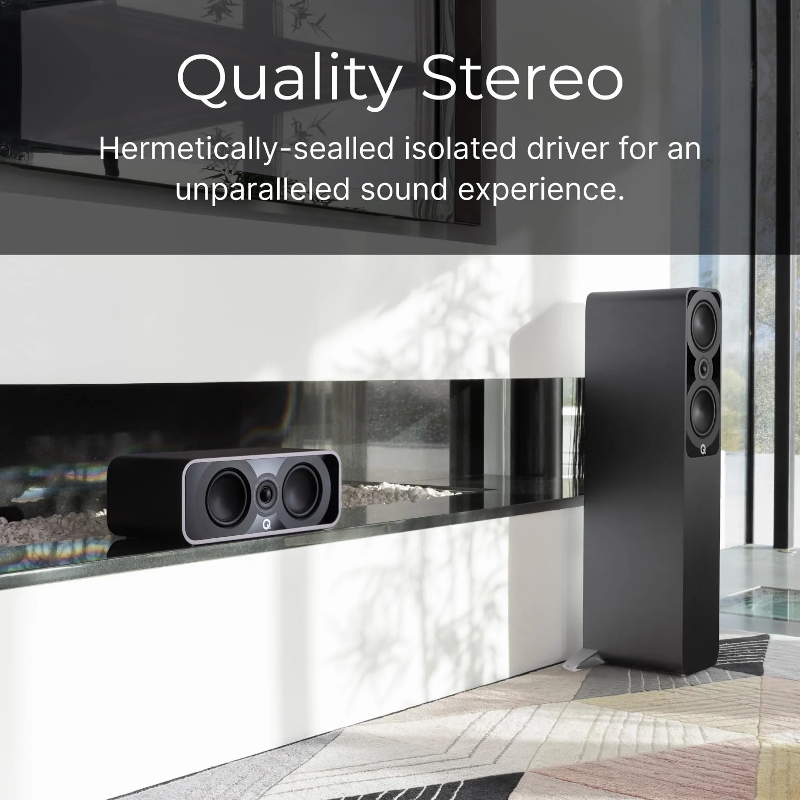 Q ACOUSTICS 5090 Głośnik centralny, satynowy, czarny, 2 x 4,5 średni/basowy, 1 x 1 głośnik wysokotonowy - głośniki TV do systemu dźwięku przestrzennego - głośniki odtwarzacza płyt winylowych Hifi,