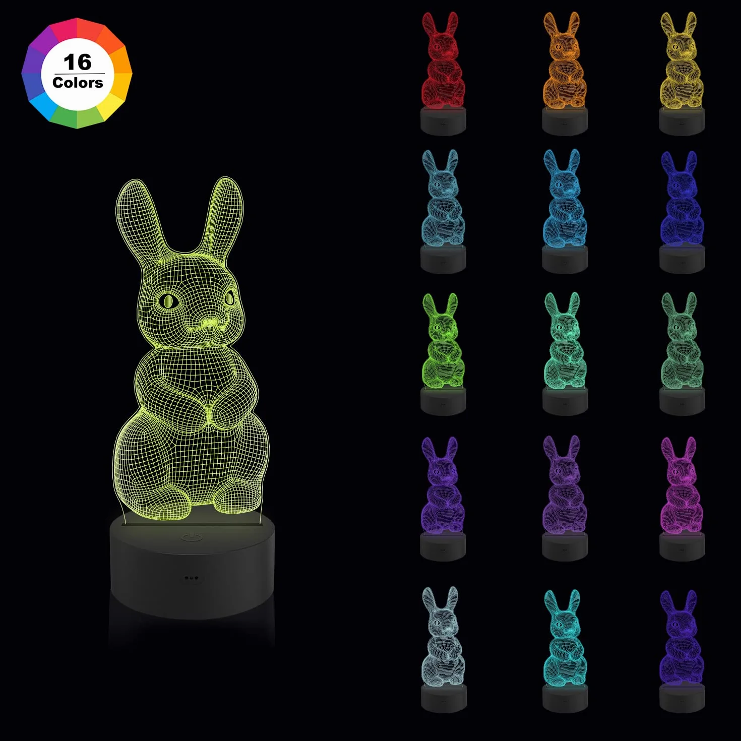 CooPark Lampka nocna dla dzieci, królik robak, hologram, iluzja, lampka nocna LED, pilot zdalnego sterowania, 16 zmieniających się kolorów, najlepszy prezent na Boże Narodzenie, Wielkanoc, urodziny