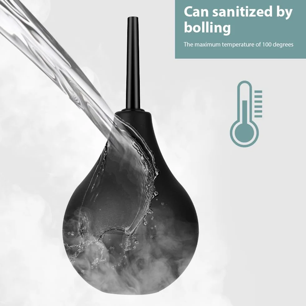ACWOO 224 ml Bulb Douche dla mężczyzn i kobiet, irygator do odbytu wykonany z silikonu medycznego – higieniczny i bez BPA (czarny)