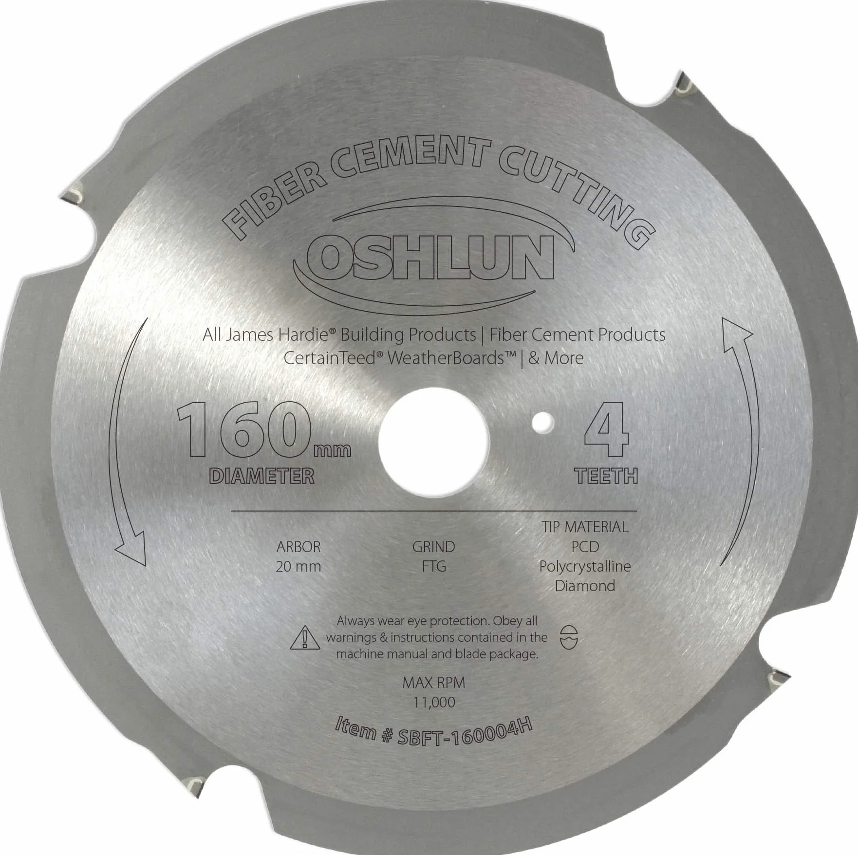 Oshlun SBFT-160004H 160 mm 4 zęby FesPro włókno cementowe FTG brzeszczot piły z 20 mm altana do Festool TS 55 EQ, DeWalt DWS520 i Makita SP6000K