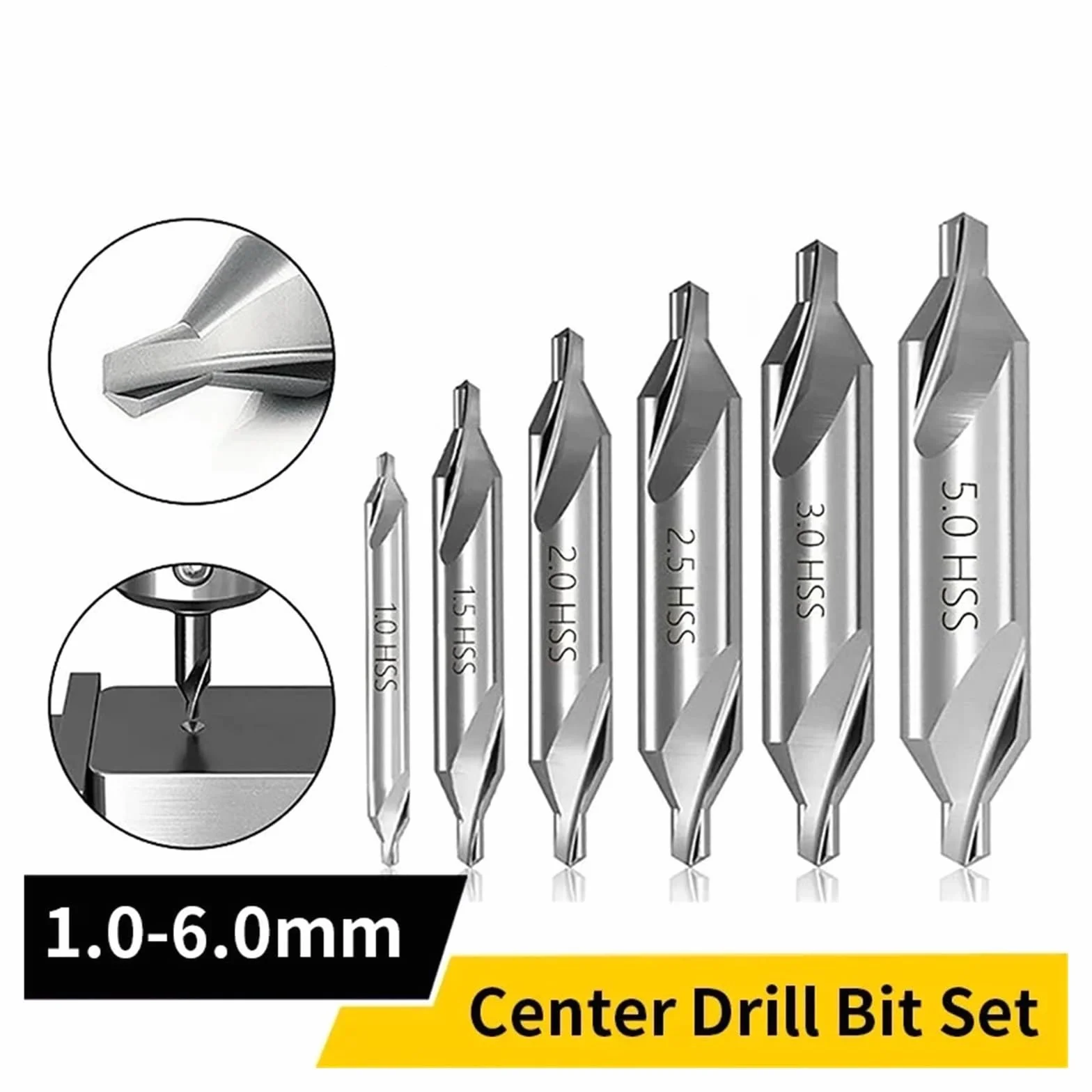 Wiertło centrujące HSS, Zestaw wierteł centralnych HSS 60 stopni i pogłębiaczy 1,5-6,0 mm(6pcs 2.0 6.0mm)