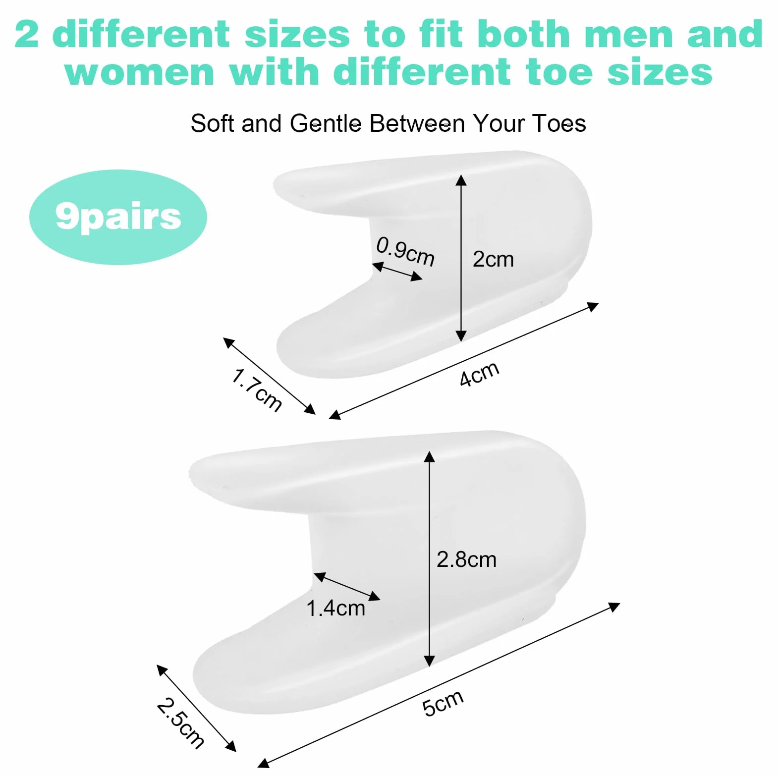 9 par żelowych separatorów palców do haluksów, silikonowe podkładki dystansowe, korektor haluksów, łagodzenie bólu, miękkie, rozkloszowane palce, prostownica, żelowe ochraniacze dla kobiet, mężczyzn