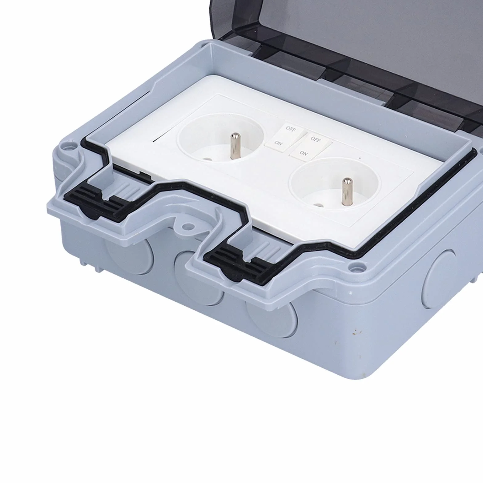 IP66 Wodoodporne Gniazdo Zewnętrzne Standard Francuski 250V 16A Gniazdo Przełącznika ściennego Odporne na Warunki Atmosferyczne Podwójne Gniazda