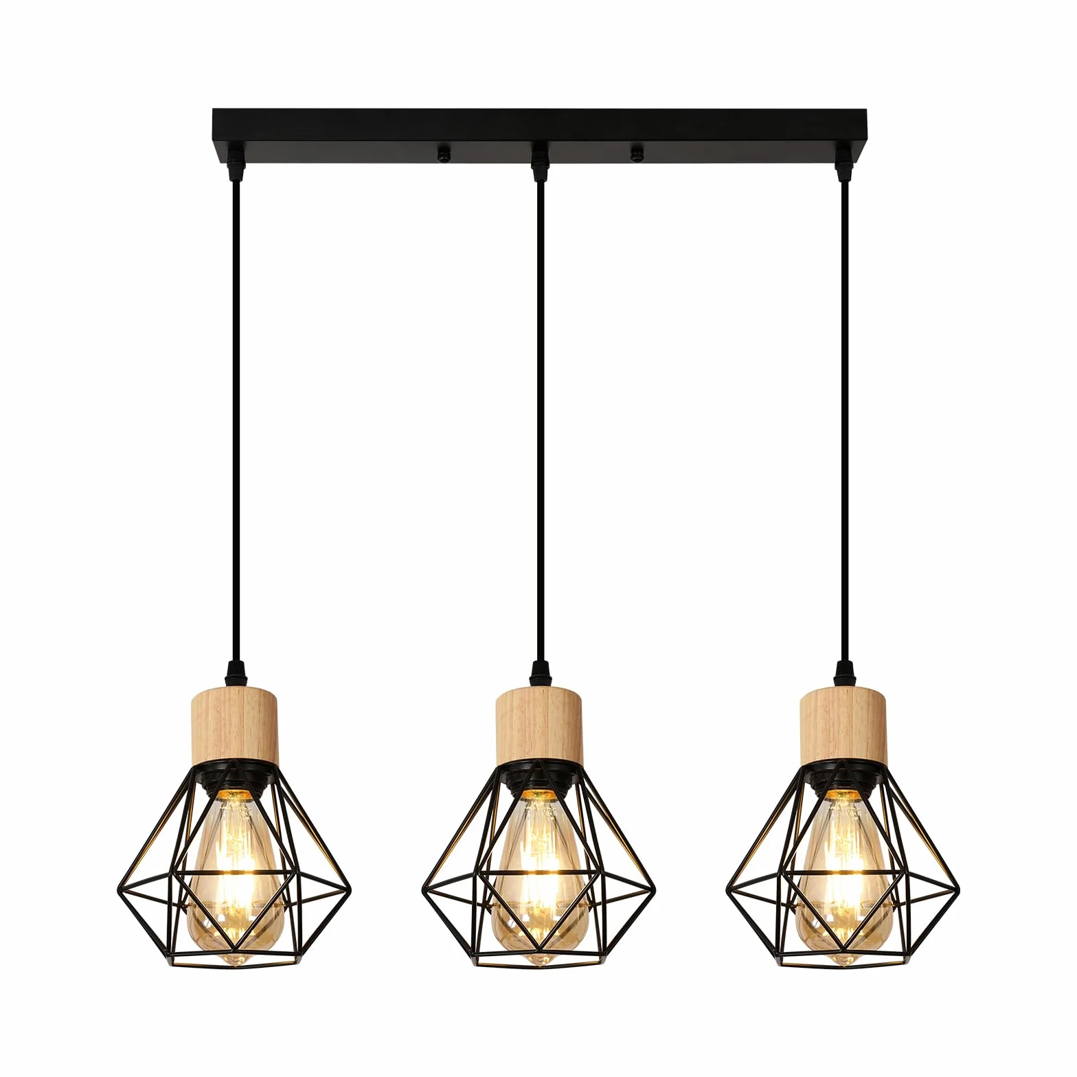 Vintage lampy wiszące, żyrandol przemysłowy E27, 3 przemysłowe lampy sufitowe w stylu vintage, żyrandol klatkowy z czarnego metalu, nowoczesny żyrandol do salonu, kuchni, sypialni