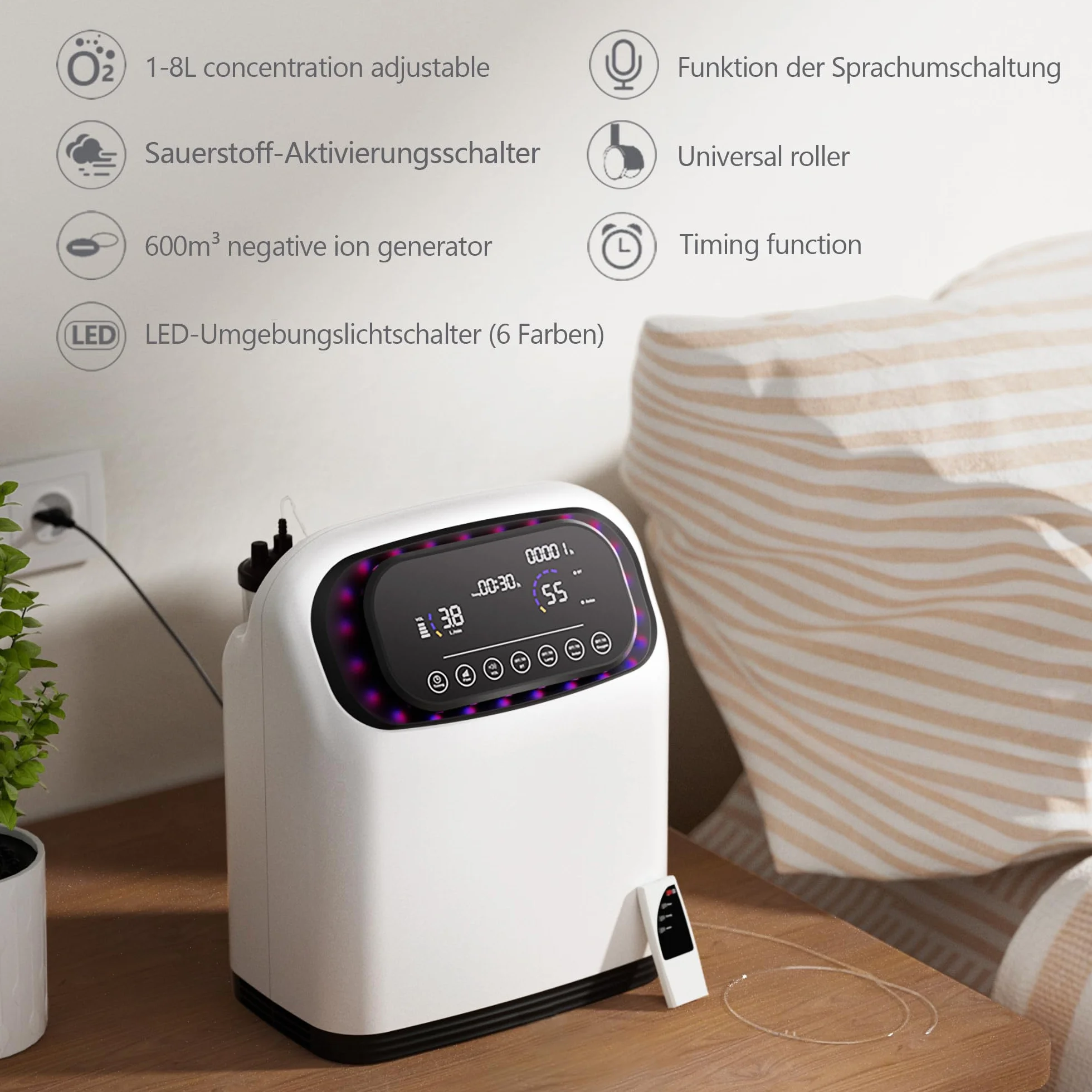 Koncentrator tlenu 1-8 litrów, ciągłe dostarczanie 90% ± 3% tlenu przez 24 godziny na dobę, nadaje się do domu, biura i w podróży