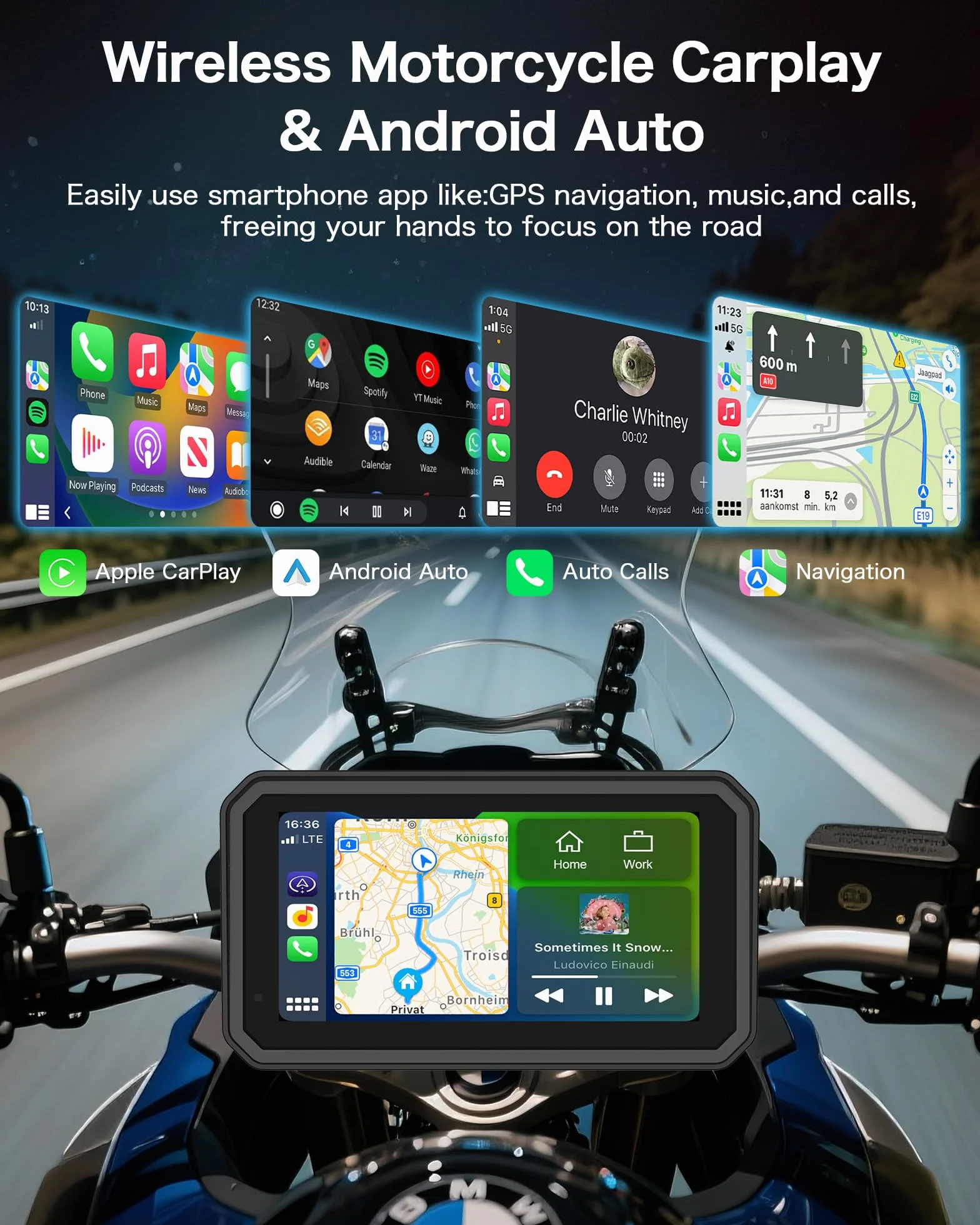 Kamera samochodowa 4K CarPlay z systemem Android, 6,25", nawigacja motocyklowa, wodoszczelność IP67, nawigacja GPS, do motocykli, Dual Bluetooth, Siri/G-Oogle Assistant, karta 64 GB