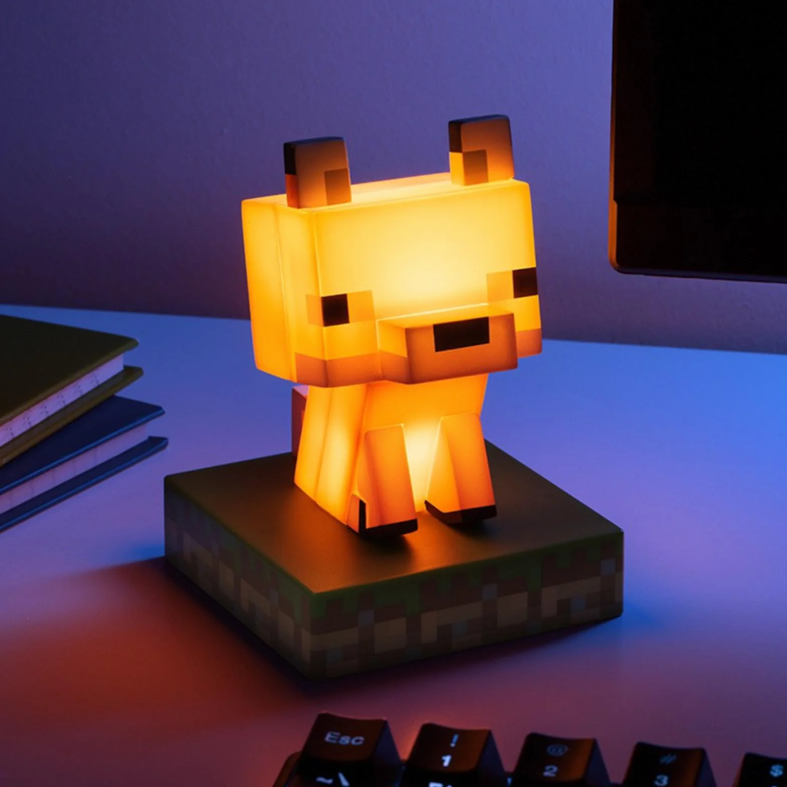 Paladone Minecraft oficjalnie licencjonowana lampa biurkowa z lisem, dekoracja pokoju gier i towar dla chłopców i dziewcząt, akcesorium prezentowe do pokoju zabaw i sypialni