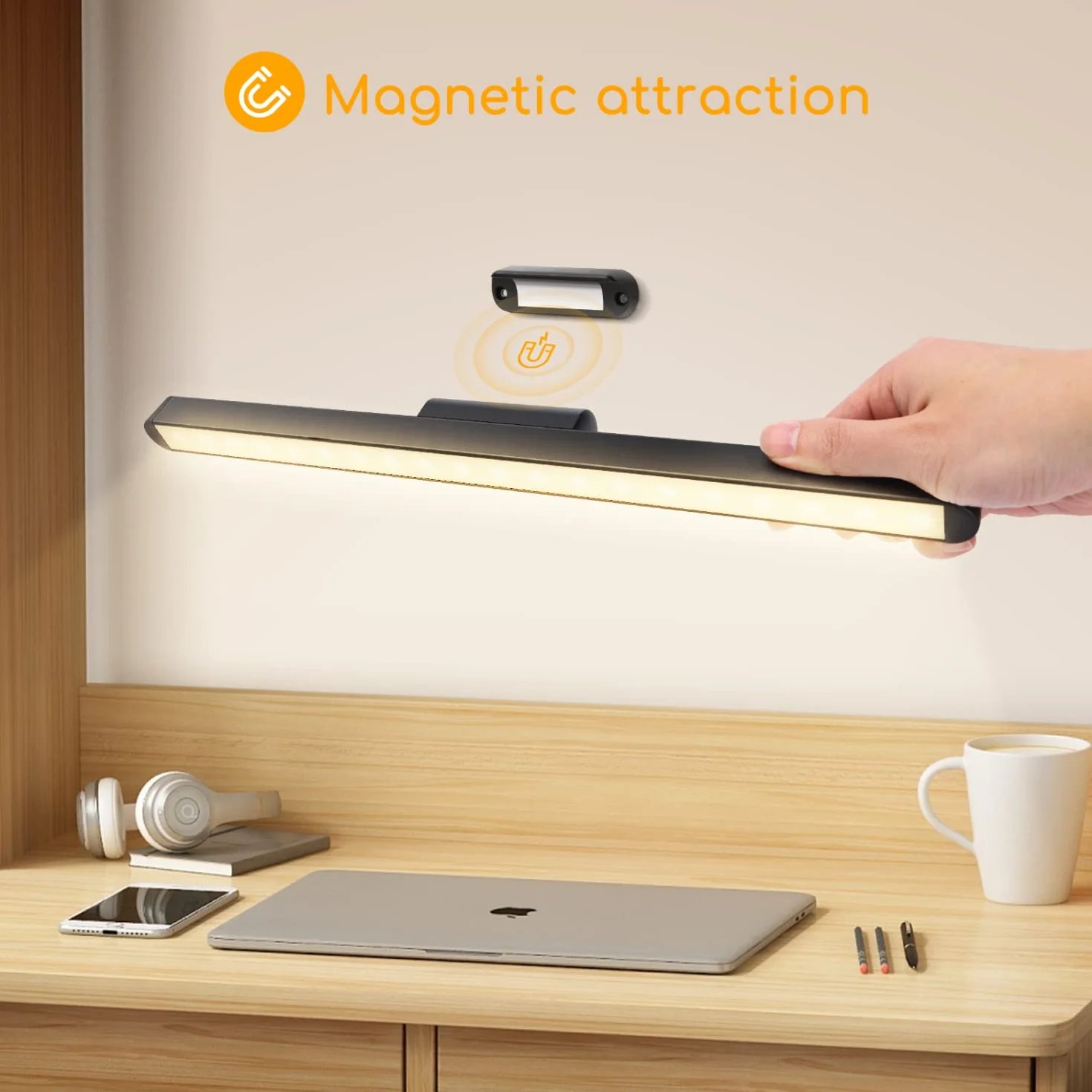 Aigostar Bezprzewodowa Lampa nad Lustro LED - Magnetyczny Kinkiet do Makijażu, Ładowany USB, Regulacja Kąta i Jasności, 4000K Neutralna Biel, do Szafy i Łazienki, Czarna