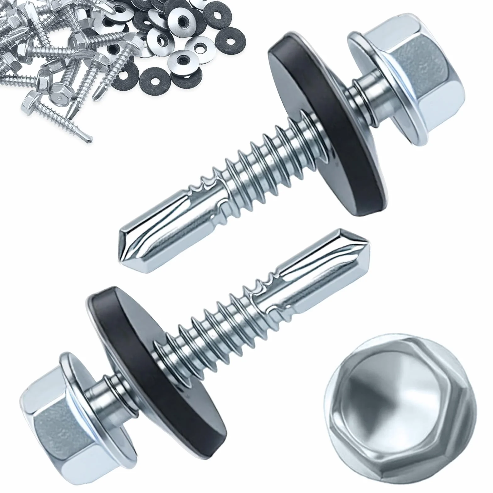 Wkręty do blachy traperowej z uszczelką, 130 sztuk metalowych śrub do dachów, 4,8 x 19 mm, sześciokątne, z podkładką uszczelniającą, wkręty samogwintujące