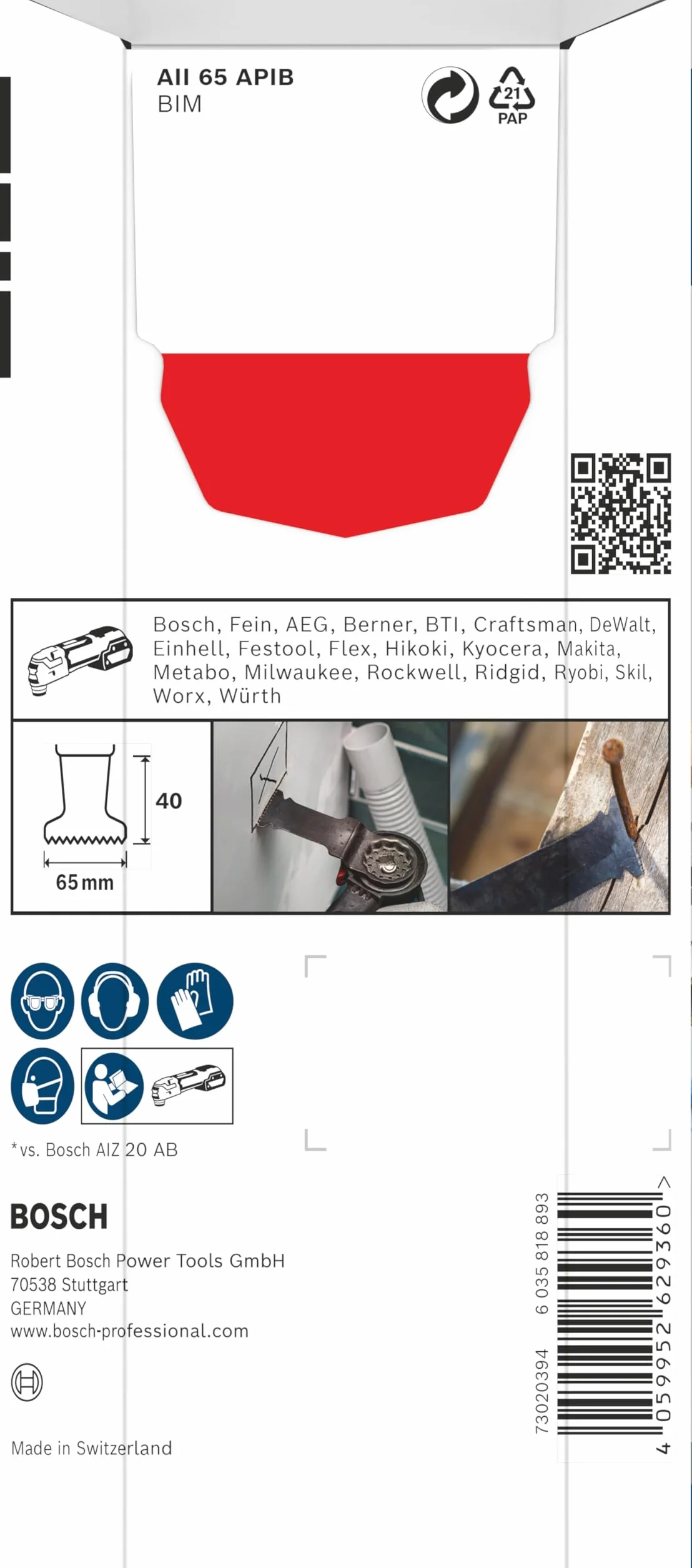 Bosch 5 x PRO Multi Material AII 65 APIB arkusz do narzędzi wielofunkcyjnych (do drewna z gwoździami, metal typu sandwich, szerokość 65 mm, profesjonalne akcesoria, narzędzie wielofunkcyjne)