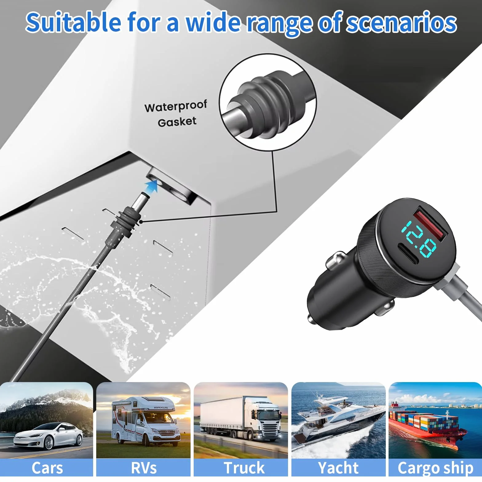 Starlink Mini Samochodowy Kabel Zasilający 3 m, Cyfrowy Wyświetlacz DC (12 V-24 V), Wodoszczelny, 18 AWG, Do Satelitarnego Zasilania Samochodów i Ciężarówek