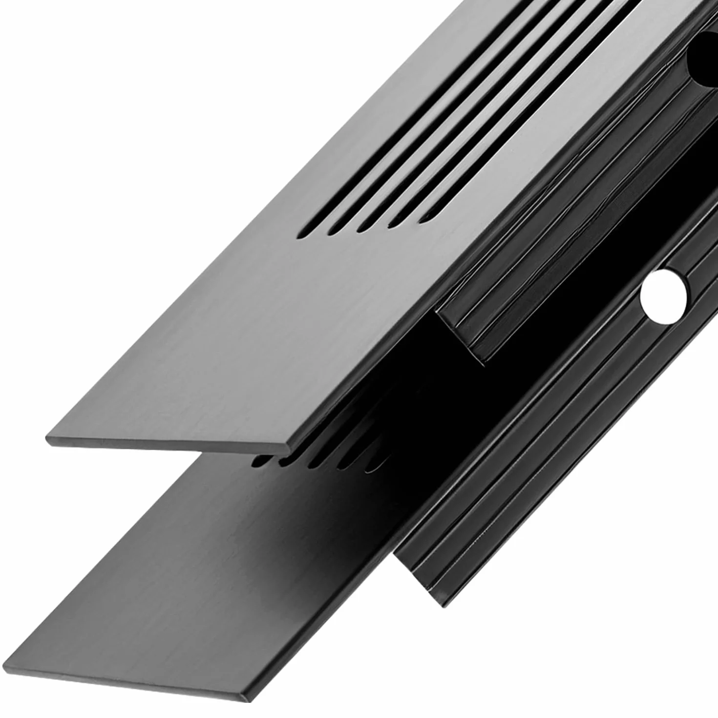QWORK® 2 sztuki kratek wentylacyjnych 400 x 50 mm aluminium - czarny prostokątny kratka wentylacyjna do szaf, kuchni i łazienki - napowietrzanie drzwi i mebli ze śrubami