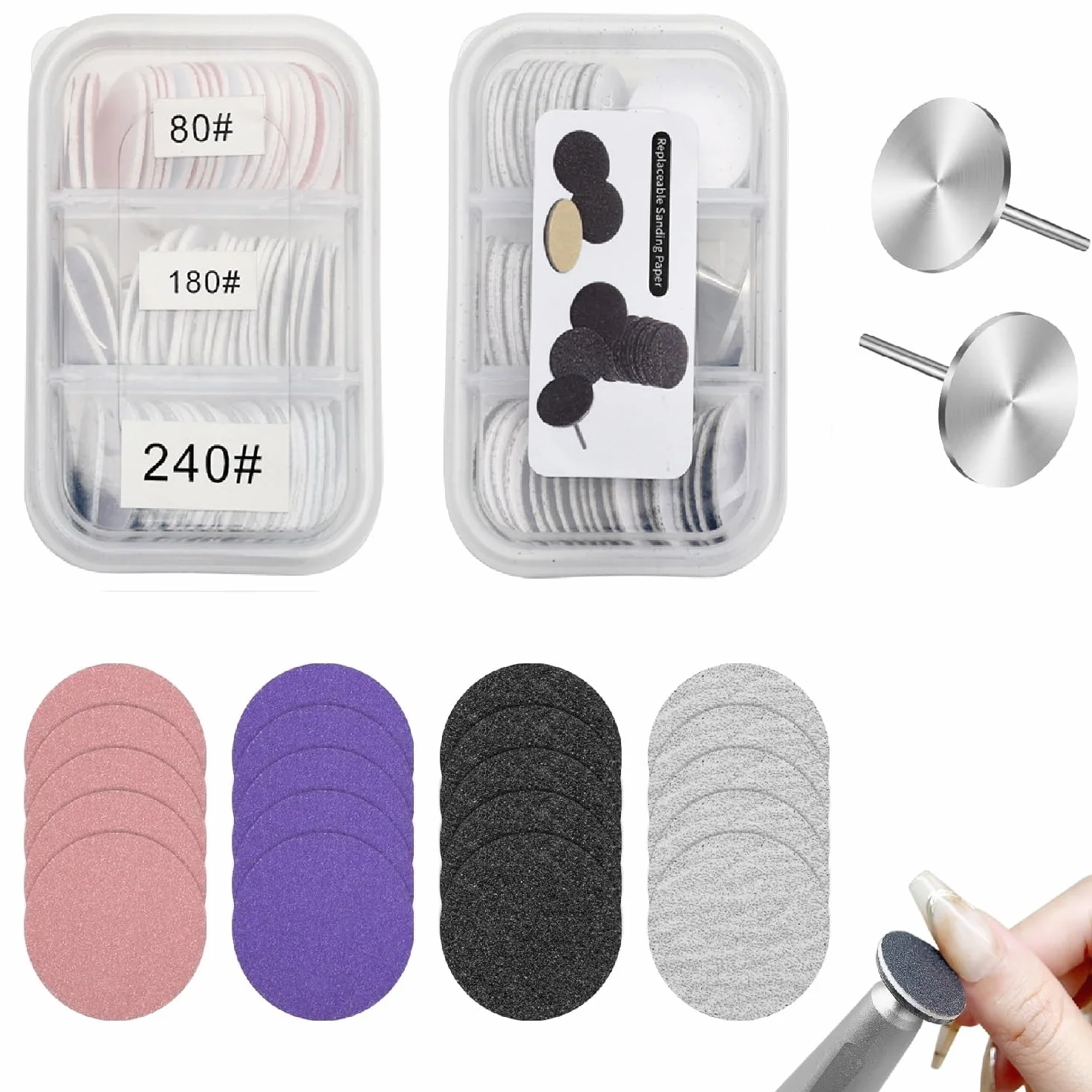 Elektryczny zestaw do pedicure 120 krążków szlifierskich 25 mm + 2 nasadki frezujące