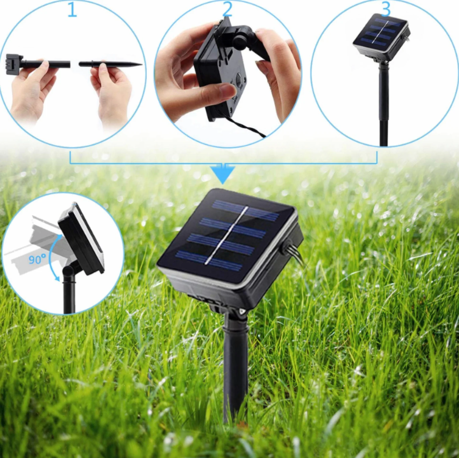 Światła łańcuchowe, LED na zewnątrz wewnątrz LED solarne lampiony zewnętrzne migające światła balkonowe ogród wiszące lampki choinkowe dekoracyjne łańcuchy świetlne, dmuchawiec typ 7 m 50 świateł B