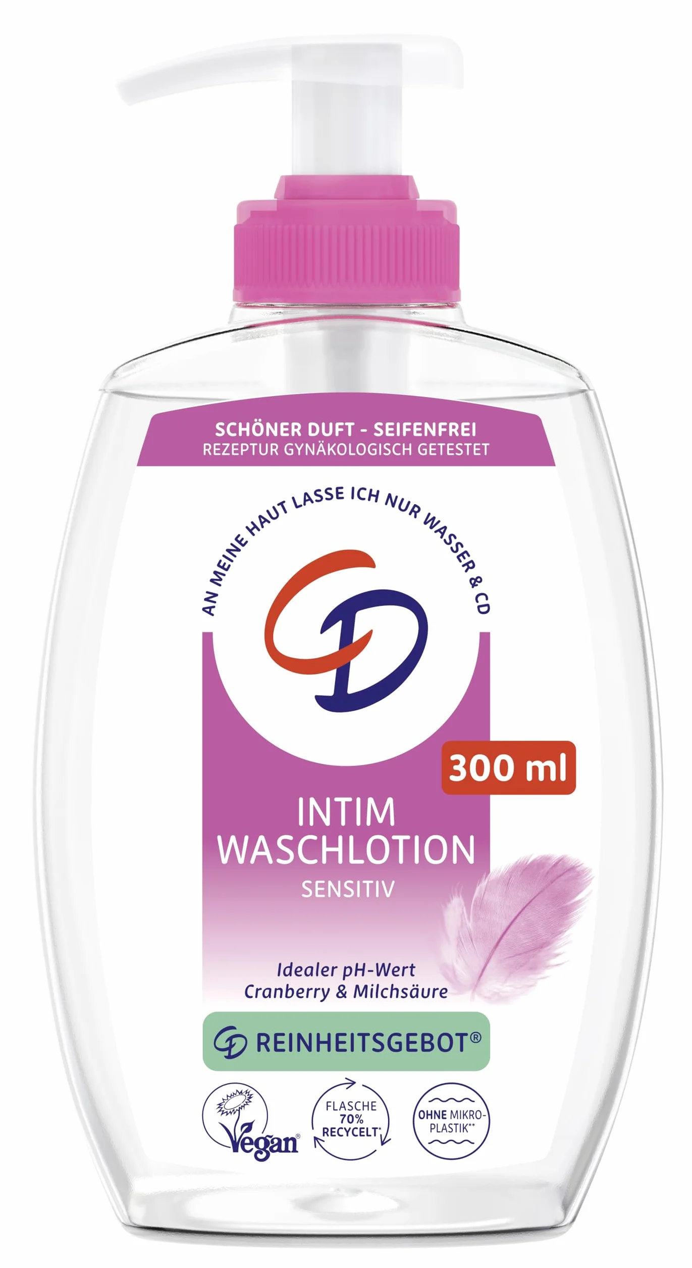 CD Wohlfühl balsam do higieny intymnej, 300 ml, wegański, do łagodnego czyszczenia okolic intymnych, z ekstraktem z żurawiny i kwasem mlekowym, pielęgnacja ciała bez mydła