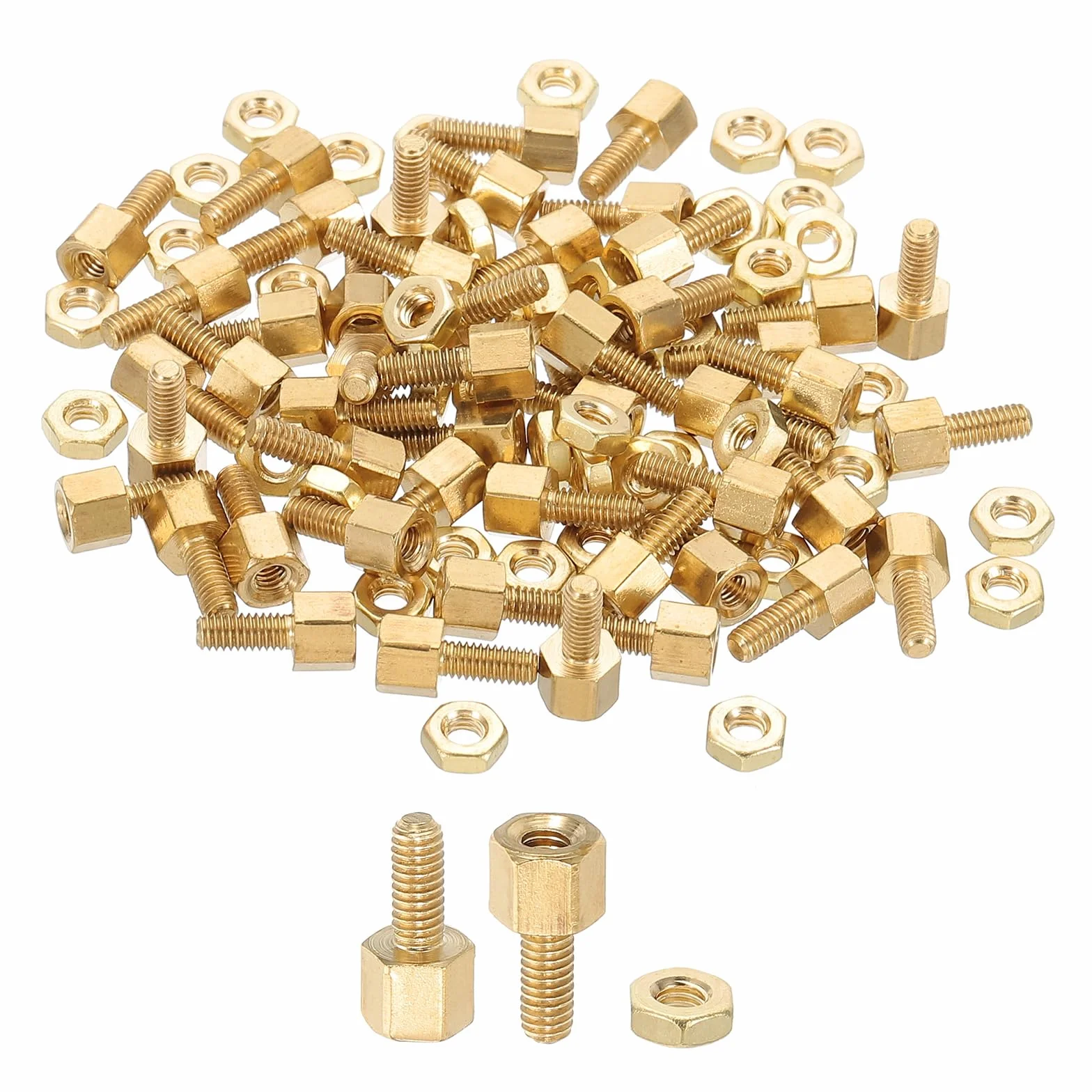 PATIKIL Śruby dystansowe M2,5X4mm+6mm, 100szt. męskie do żeńskich sześciokątnych mosiężnych dystansów PCB, zestaw śrub dystansowych z nakrętkami do płytek drukowanych komputerowych, złote