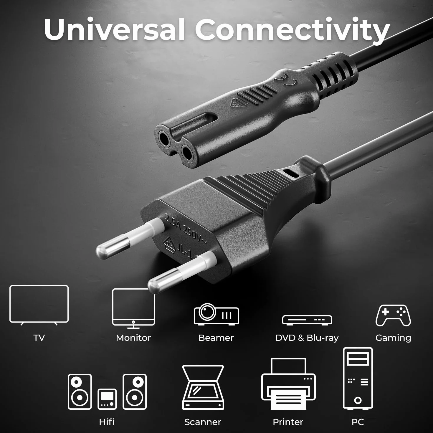 deleyCON 3,0m Kabel Zasilający Przewód Sieciowy Wtyczka Typ C Euro na Gniazdo C7 Kabel Euro 8 do TV Blu-Ray Małych Urządzeń Zasilaczy - Czarny