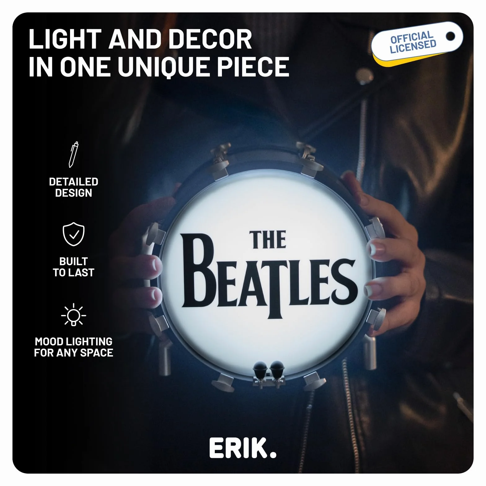 Grupo Erik Battery Lamp - The Beatles Gifts for Men & for Women | Desk Lamp Table, Mood Light, Gaming Light | Drum Music Gifts, Cool Room Decor, The Beatles Merchandise