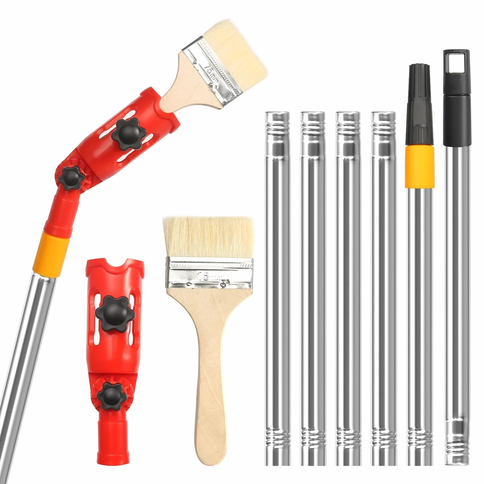 Przedłużenie pędzla z wieloma kątami, 1,8 m, Multi Angle Paint Brush Extende, wysuwany wałek malarski, drążek przedłużający do wysokich sufitów, ścian, narzędzie do malowania narożników (czerwony)