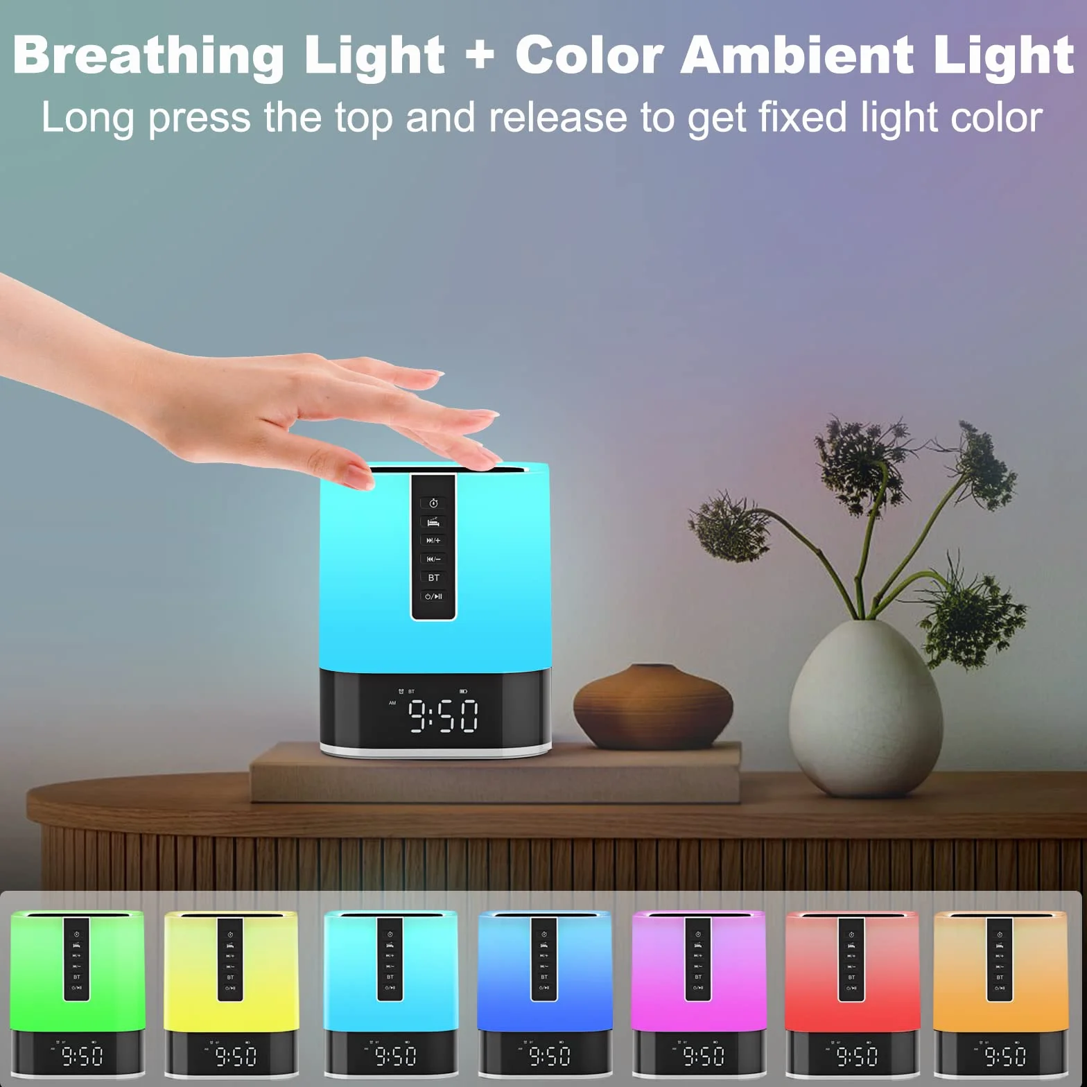 Lampka nocna z budzikiem, głośnik Bluetooth, lampka nocna dla dzieci, lampa dotykowa z dźwiękiem, ściemniana lampa zmieniająca kolor LED do sypialni, prezenty dla nastoletnich dziewcząt chłopców w