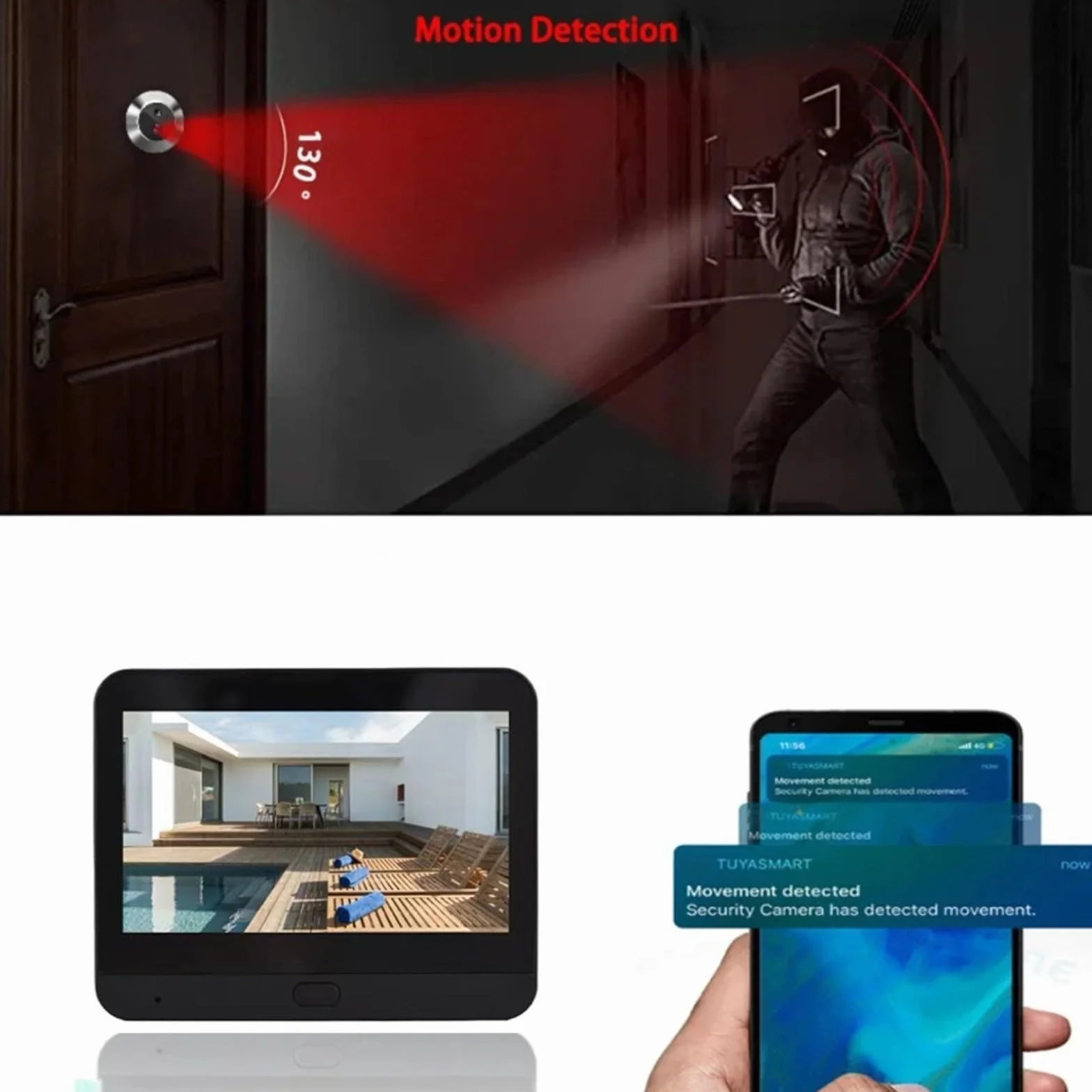 Cyfrowy wizjer do drzwi z połączeniem WiFi, 4,3-calowy ekran wyświetlacza, kamera HD 1080P, alerty wykrywania ruchu, podczerwień