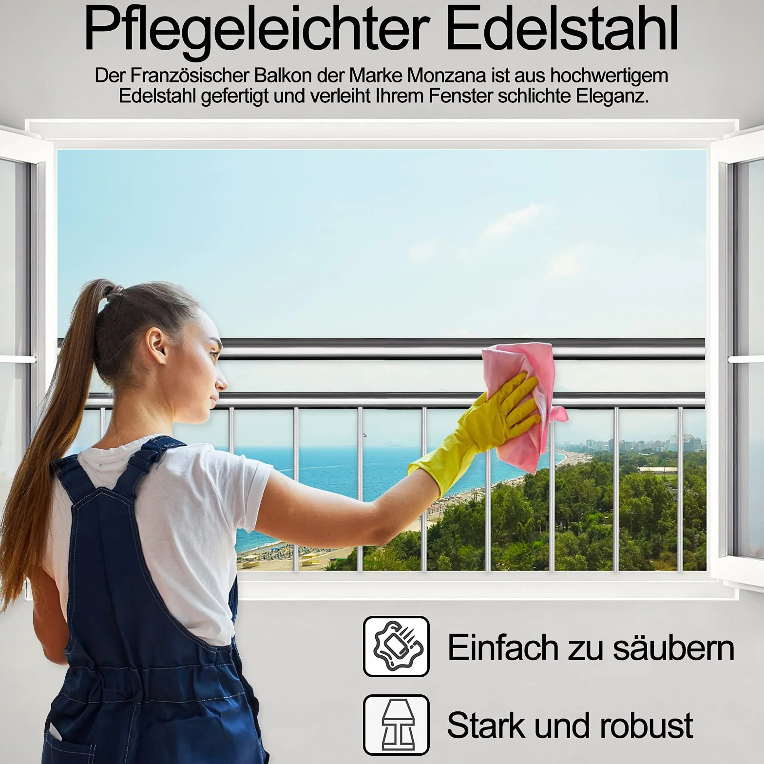 XMTECH Francuski balkon ze stali nierdzewnej, 156 x 90 cm, poręcz balkonowa, balustrada balkonowa, łatwa w pielęgnacji, ochrona okna, balustrada tarasowa