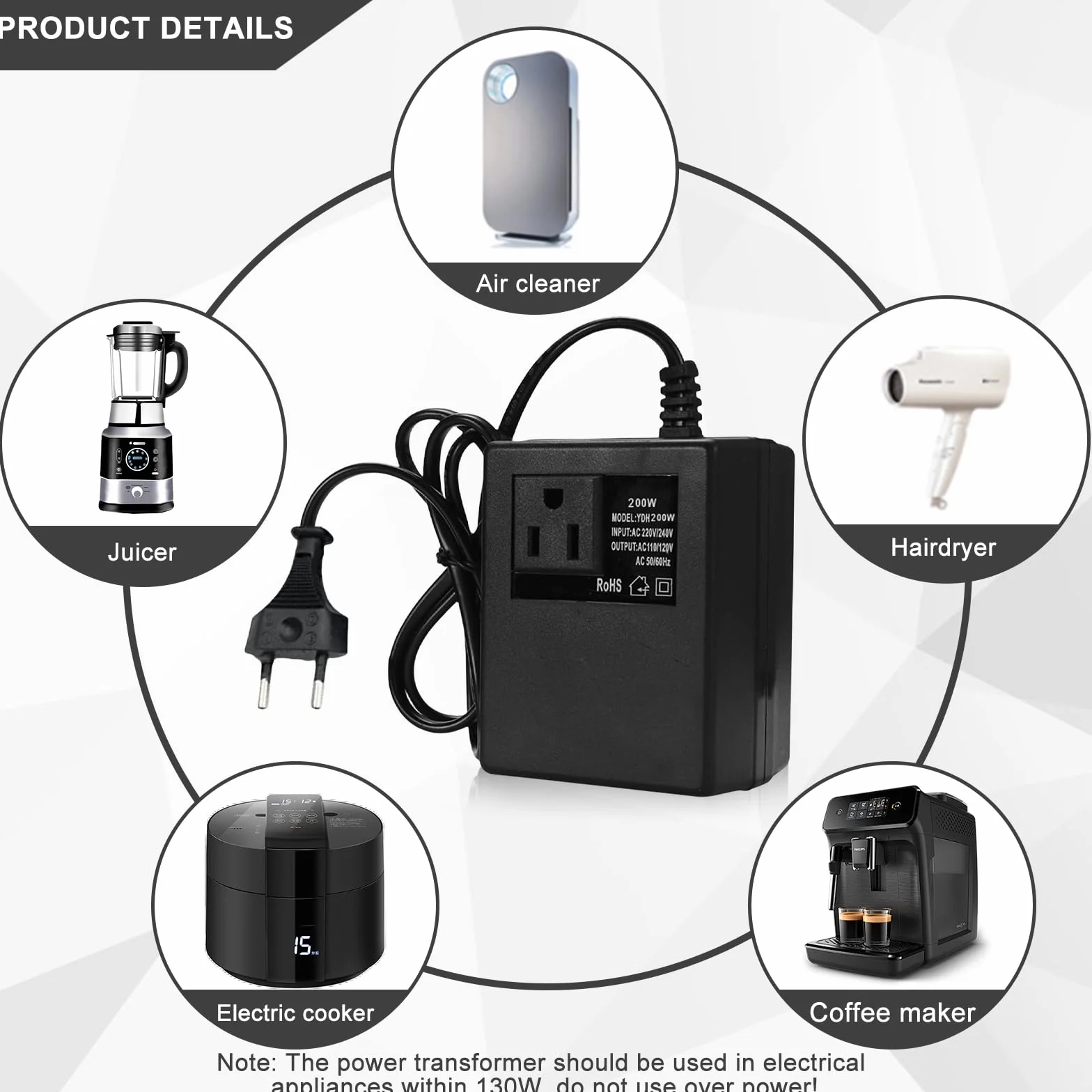 Przetwornica napięcia 220V na 110V 200W adapter sieciowy krok w dół