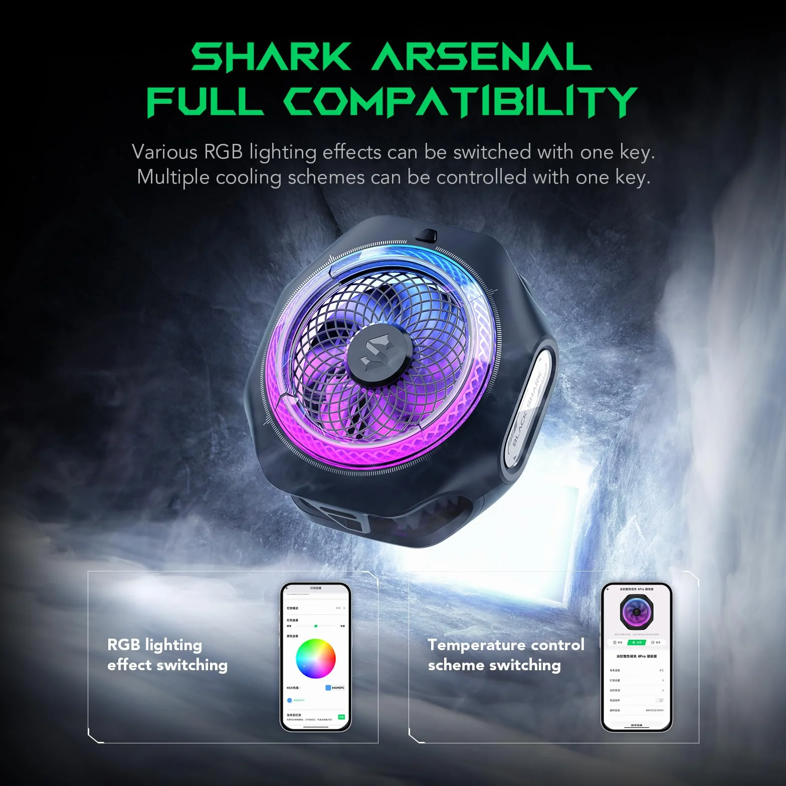 Black Shark Chłodzenie magnetyczne do 4Pro, przenośny wentylator RGB, grzejnik z zdejmowalnym uchwytem, inteligentne sterowanie