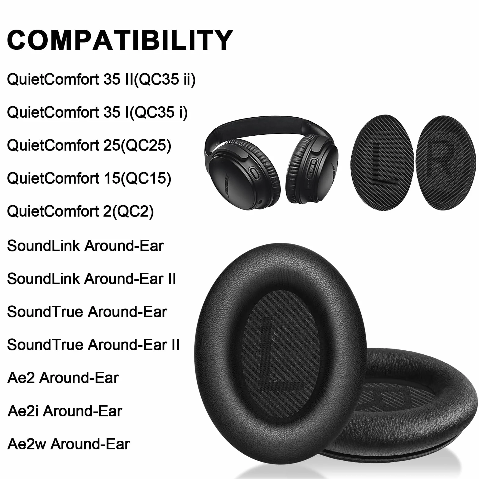 AK Zamienne nauszniki do słuchawek Bose QC35/QC15/QC25 do słuchawek Bose QC35/QC15/QC25 (czarne)