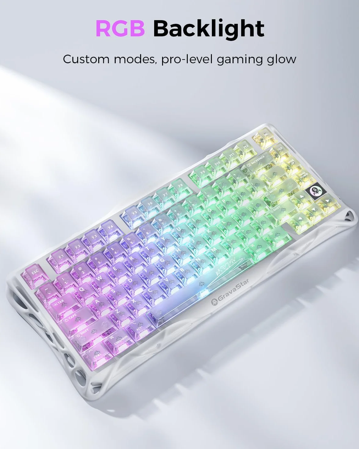 GravaStar Mercury K1 Lite 75% klawiatura gamingowa, trójmodowa bezprzewodowa (2,4 GHz/Bluetooth/kabel), mechaniczna klawiatura Hot Swap Gasket, wstępnie naoliwiony przełącznik liniowy, oświetlenie RGB