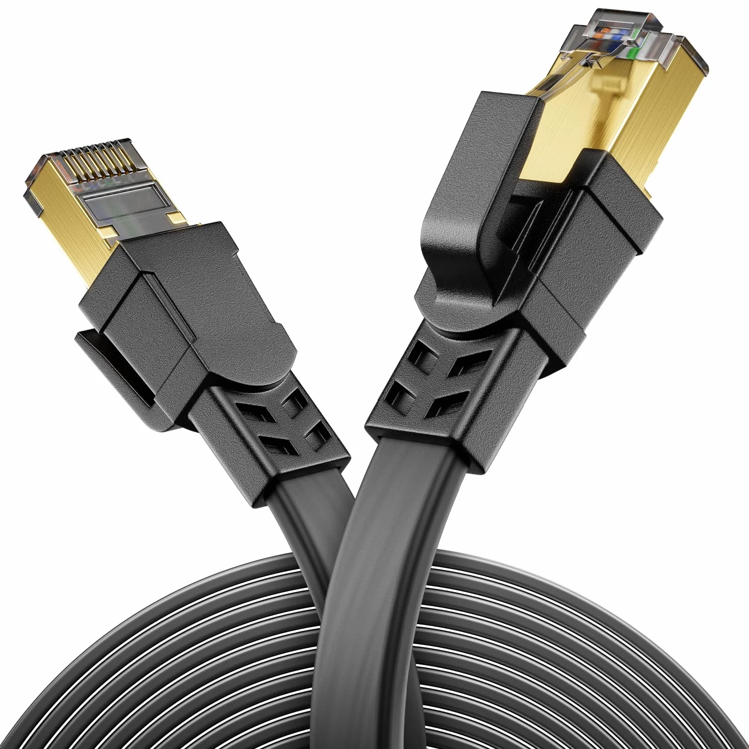 deleyCON 0,5m CAT 8.1 Płaski Kabel LAN Sieciowy Miedziany 40 Gbit 2000 MHz Patchkabel Gigabit Ethernet RJ45 Czarny