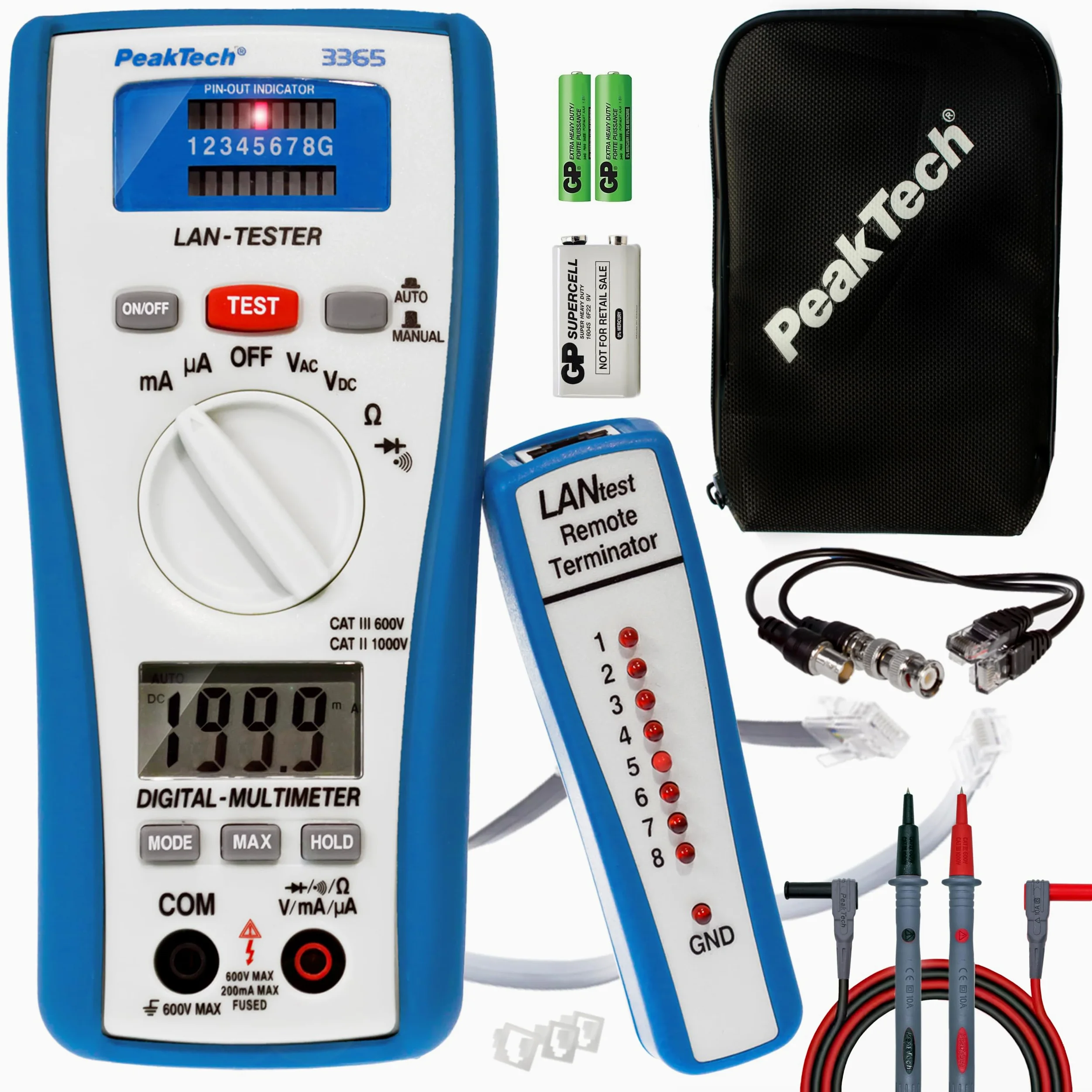PeakTech P 3365 - Multimetr Cyfrowy ~ 2.000 zliczeń ~ 600V AC/DC ~ 200mA AC/DC - z LAN - Tester