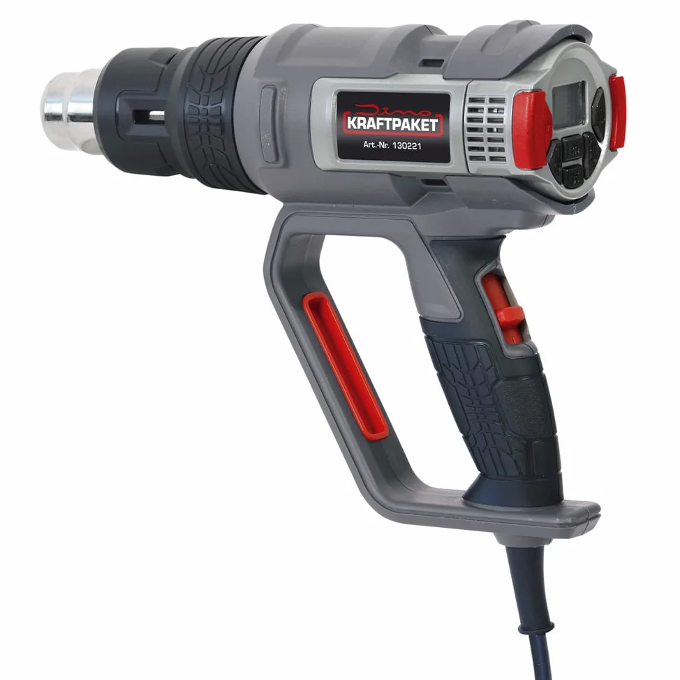 Dino KRAFTPAKET Profesjonalny pistolet na gorące powietrze 2000 W (60 poziomów temperatury: 50-650°C, programowalny, poziom chłodzenia, powietrze: 250-500 l/min) dmuchawa gorącego powietrza z