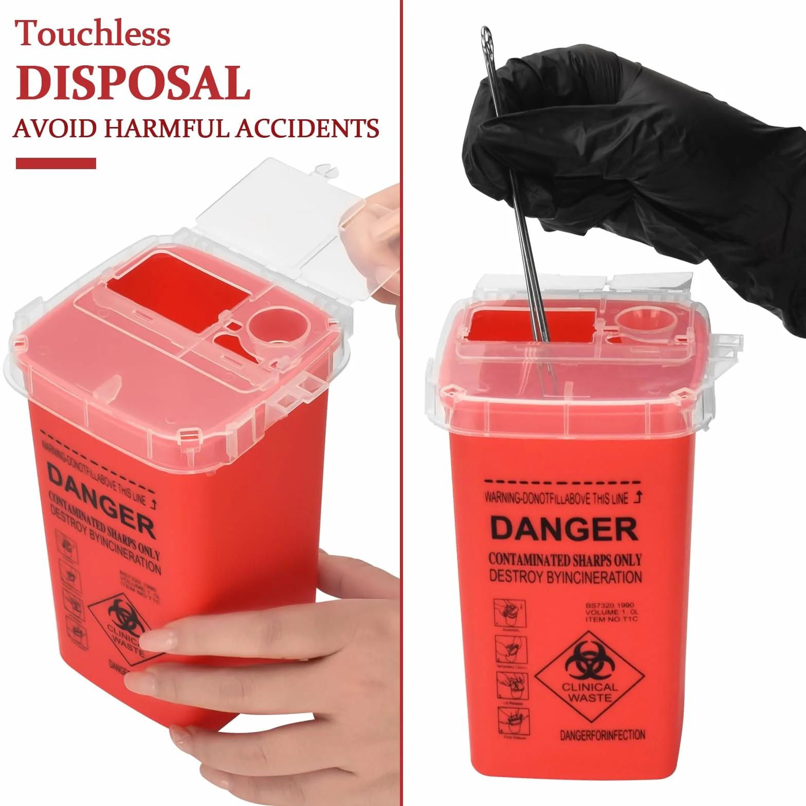 Tattoo Needle Box ATOMUS 1L Tattoo Plastic Sharp Container Tattoo Medical Disposal Biohazard Needle Waste Box Safe Lock Container Tattoo Supplies (1PC, Red)