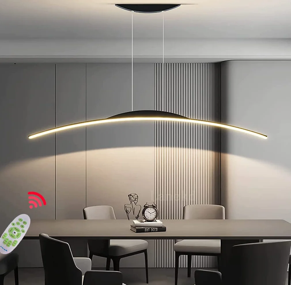 Lampa stołowa do jadalni Lampa wisząca LED Żyrandol LED Lampa wisząca Kuchnia Nowoczesna Jadalnia Lampa Wisząca Ściemnianie Arc Design Żyrandole (Czarny, L150 CM)