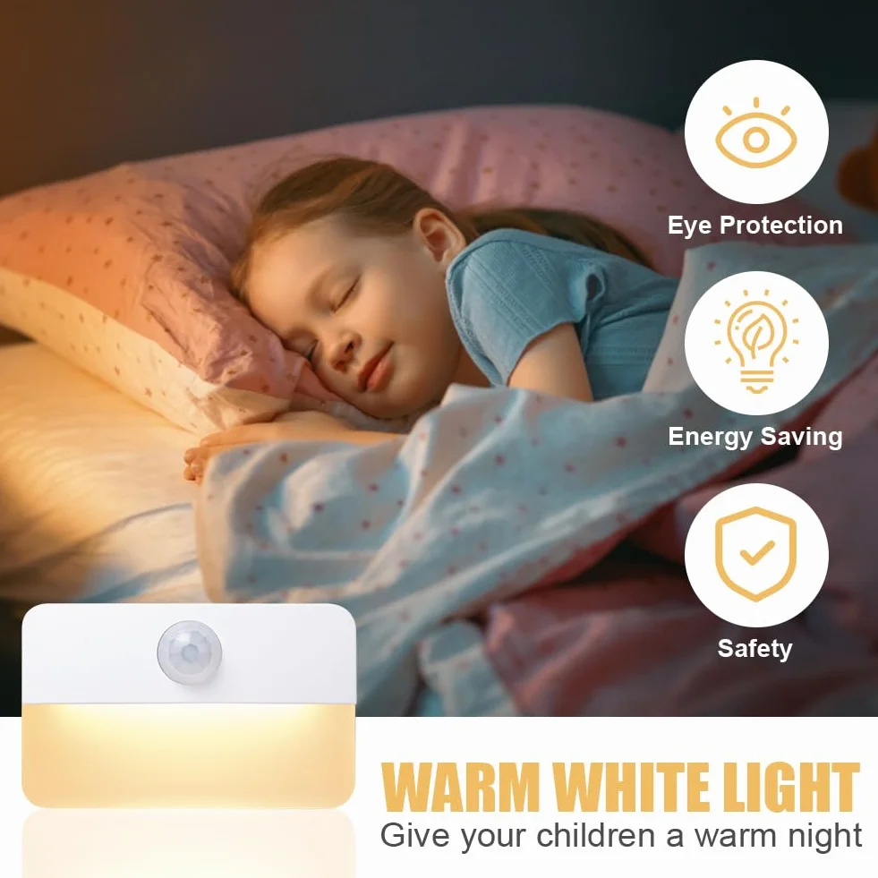 HOTUT Lampka Nocna LED z Czujnikiem Ruchu i Zmierzchu, 2 Sztuki, Zasilanie Bateryjne, Automatyczne Włączanie/Wyłączanie, Do Szafy i Schodów