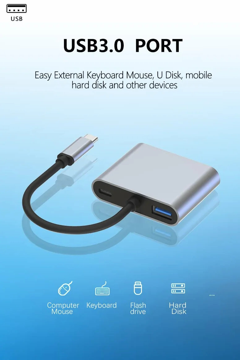 Adapter USB C do HDMI VGA HDMI 4K 30Hz 4 w 1 USB C Multiport adapter Thunderbolt 3 na HDMI VGA 1080P PD złącze ładowania USB 3.0