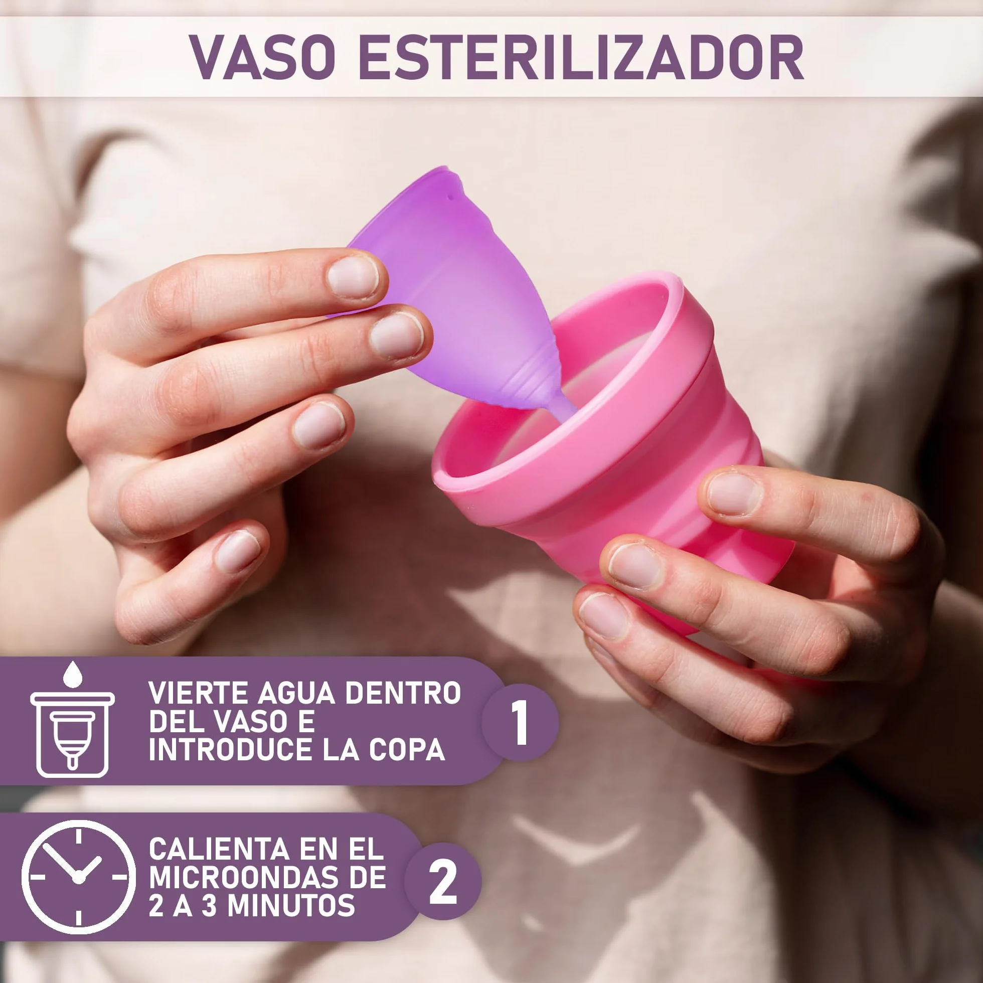 Kubki menstruacyjne Bibrad- 3 kubki menstruacyjne w rozmiarach S, M i L, kubek do sterylizacji i bawełniana torba transportowa - 100% miękki silikon klasy medycznej zmywalny i wielokrotnego użytku