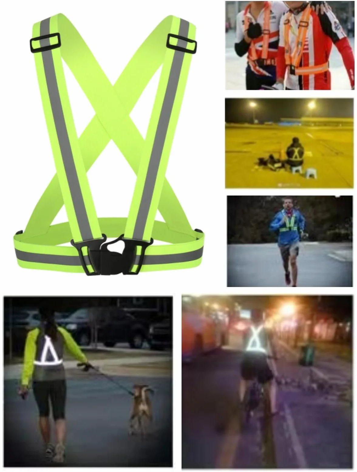 Kamizelka odblaskowa, elastyczna, regulowana, odblaskowa, 2 sztuki, z 4 paskami odblaskowymi o wysokiej widoczności, do biegania w nocy, jazdy na rowerze, motocyklu, spacerów, dla mężczyzn