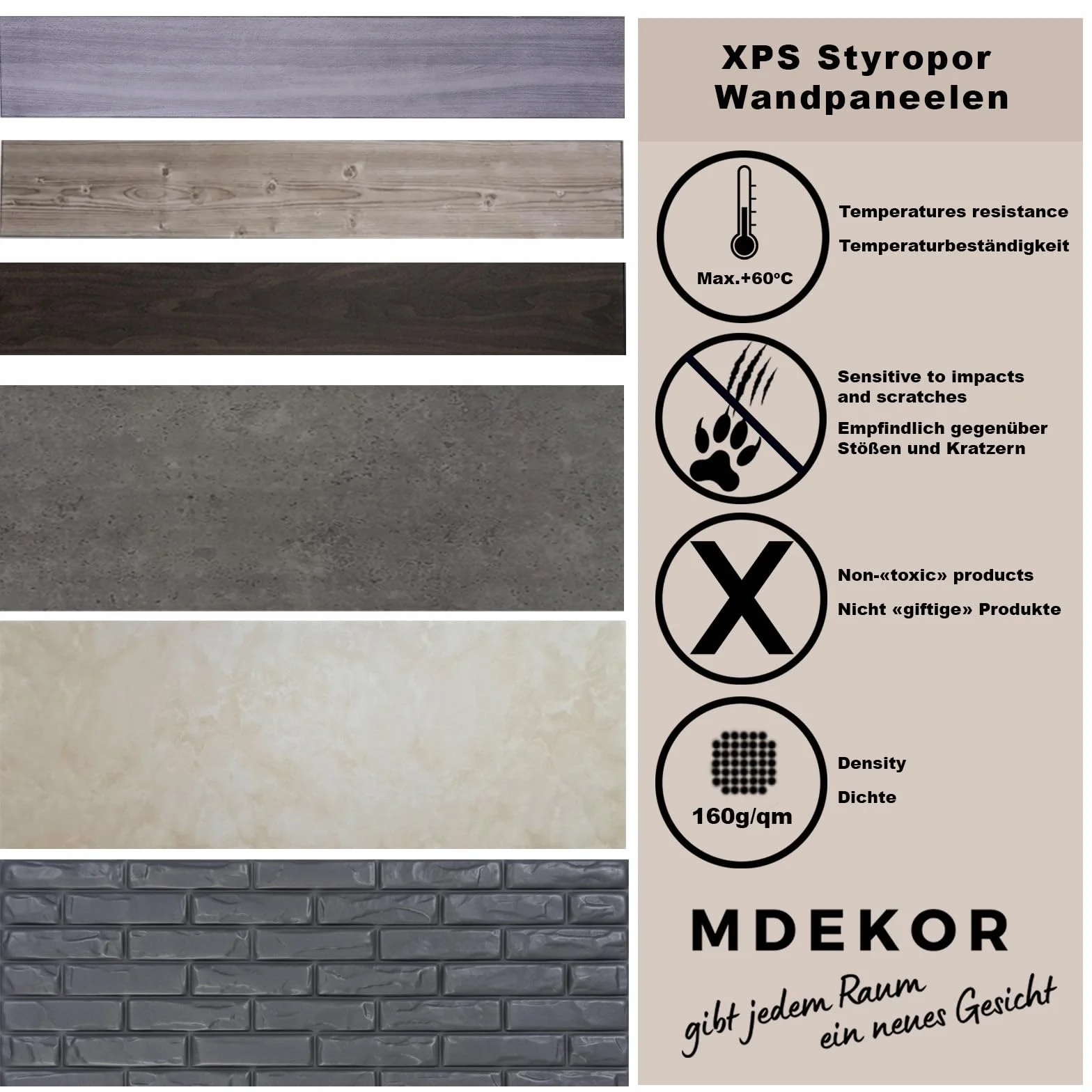 MDEKOR Panele ścienne z cegły 50 x 100 cm | okładzina ścienna XPS 3D o wyglądzie cegły | 2 sztuki = 1 m² cegły antracytowej | panele o grubości 12 mm | płyty dekoracyjne z porystyrenu do wnętrz