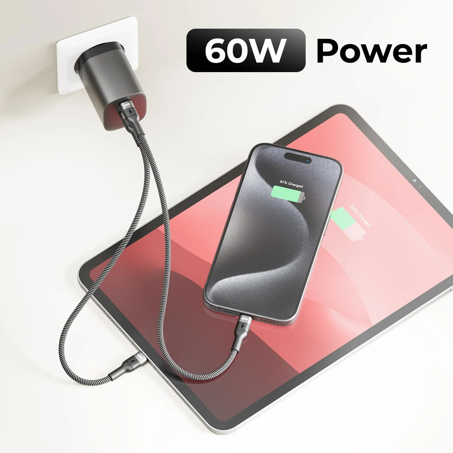 deleyCON 2x 1m Kabel ładujący USB-C 60W Szybkie ładowanie PD 3.0 PPS do iPhone 17 Galaxy S25 iPad Pro