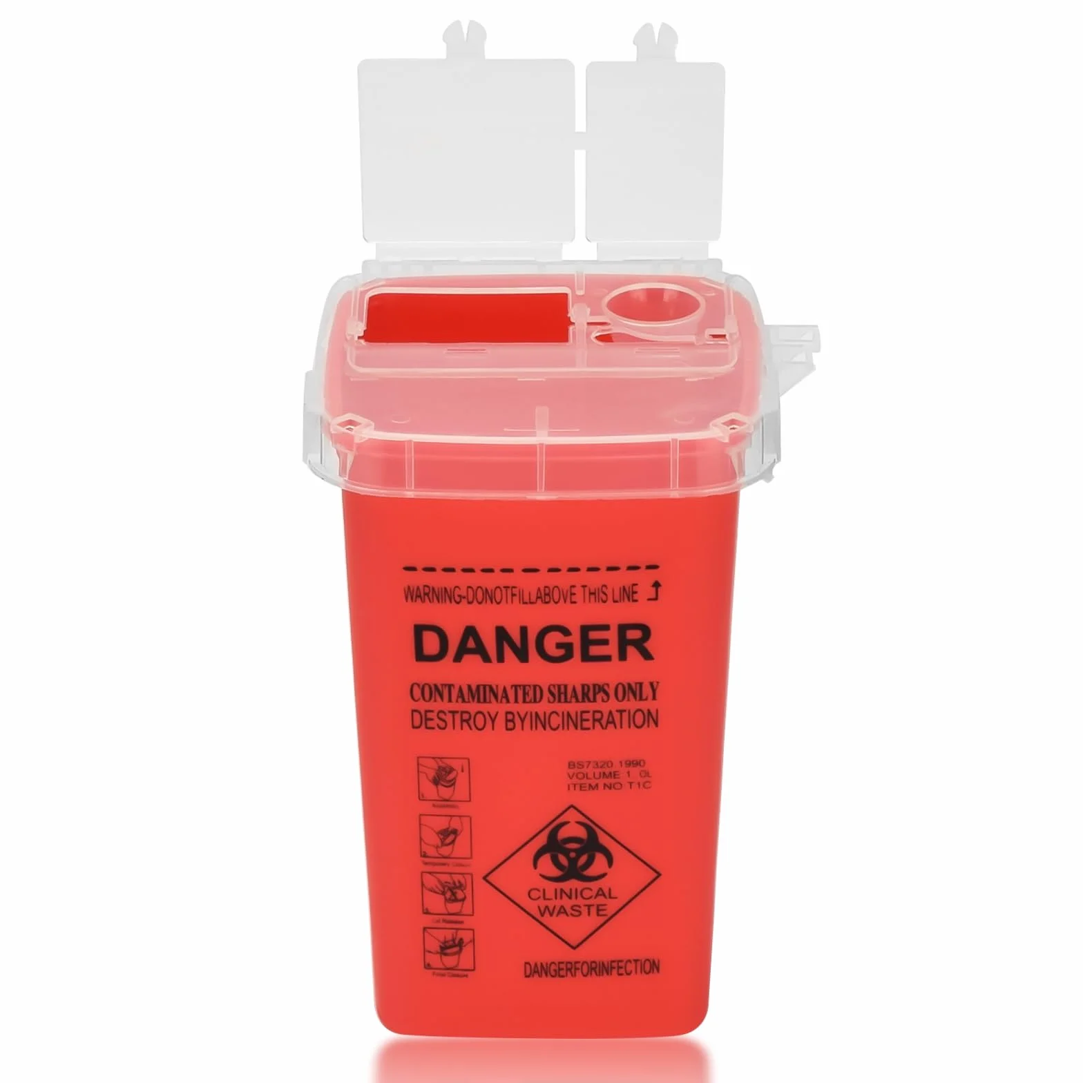 Tattoo Needle Box ATOMUS 1L Tattoo Plastic Sharp Container Tattoo Medical Disposal Biohazard Needle Waste Box Safe Lock Container Tattoo Supplies (1PC, Red)