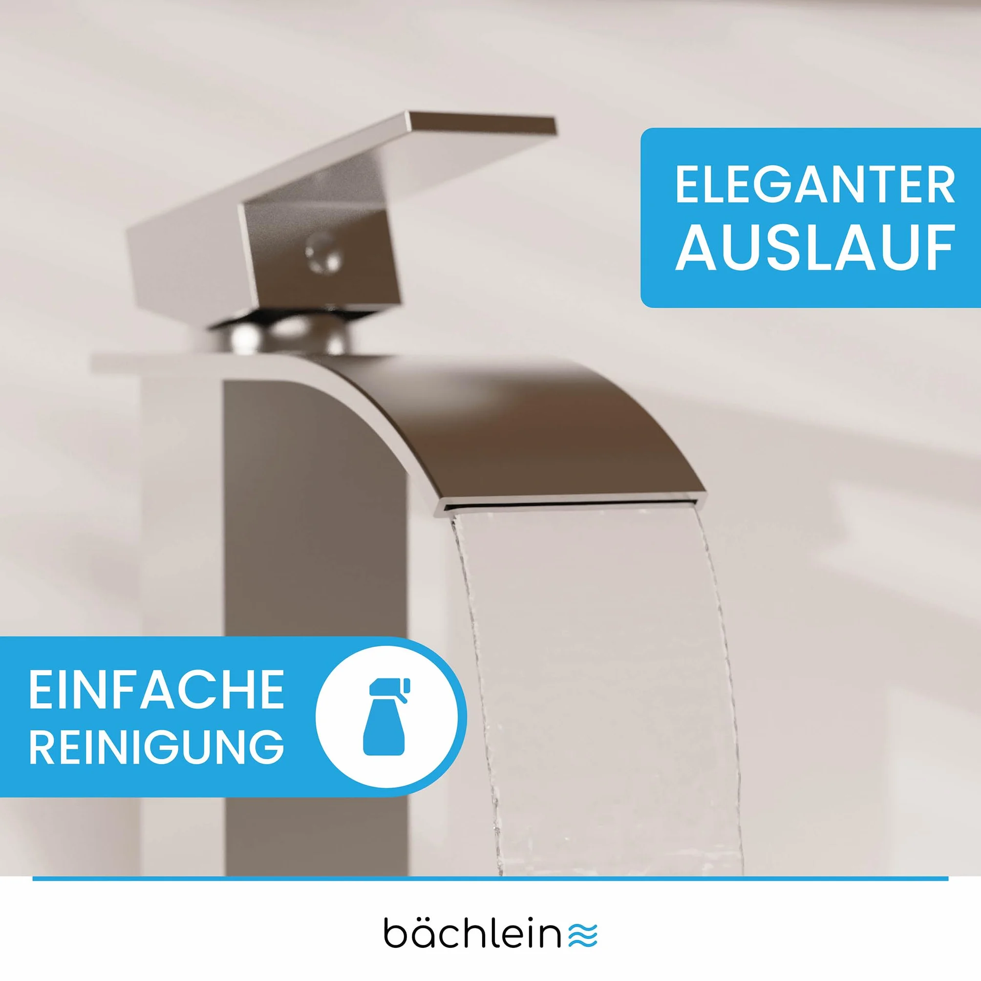 Bächlein Bateria łazienkowa Tamina w stylu wodospadu, jednouchwytowa bateria z trwałym wkładem ceramicznym i zestawem montażowym, bateria łazienkowa ze stali nierdzewnej