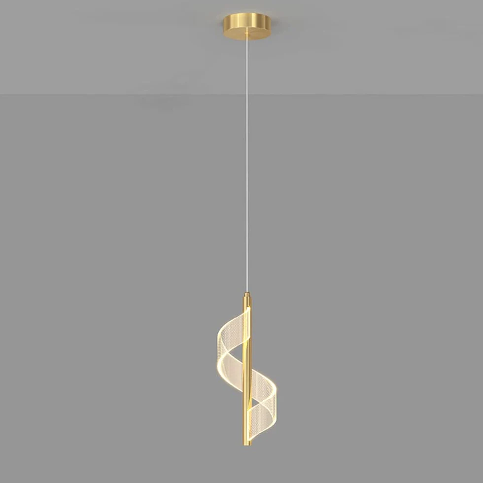 Złota spiralna lampa wisząca, mini lampka nocna wisząca, nowoczesny żyrandol LED, aluminiowe długie lampy wiszące ze skręconym akrylowym kloszem, 3 tryby kolorów oświetlenia Drop Lights