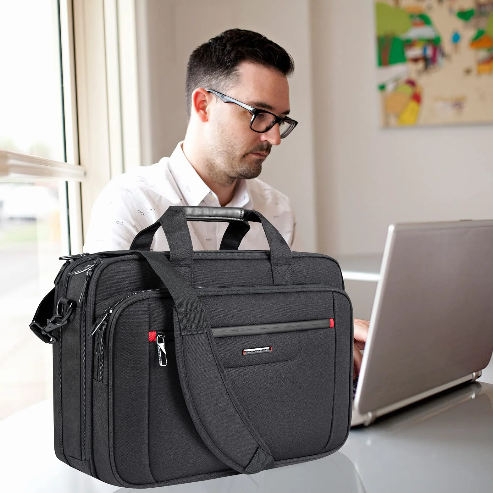 VANKEAN Wodoodporna torba na laptopa 17,3 cala, rozkładana, czarna