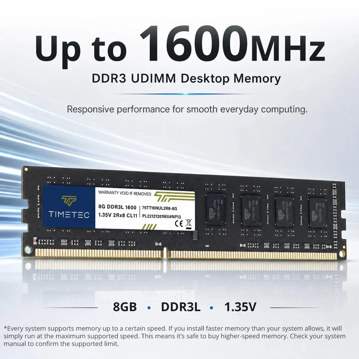 Timetec Hynix IC DDR3 PC3-12800 1600 MHz bez ECC niebuforowany 1,35 V/1,5 V podwójna ranga 240-pinowy UDIMM komputer stacjonarny pamięć RAM moduł (zestaw 32 GB (4 x 8 GB))