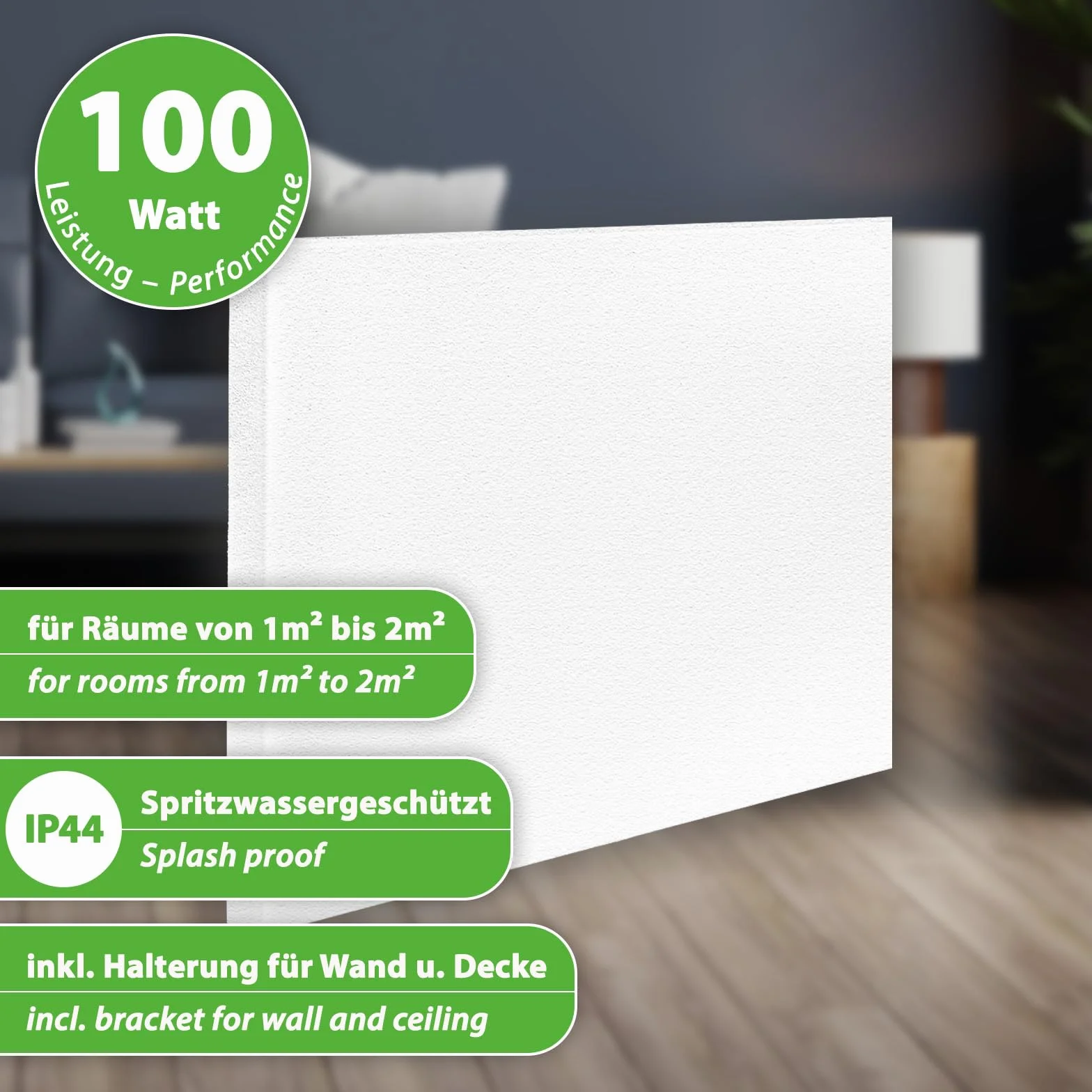 Grzejnik na podczerwień 100 W, 50 x 32 cm, biały panel grzewczy, ogrzewanie elektryczne, płyta grzewcza
