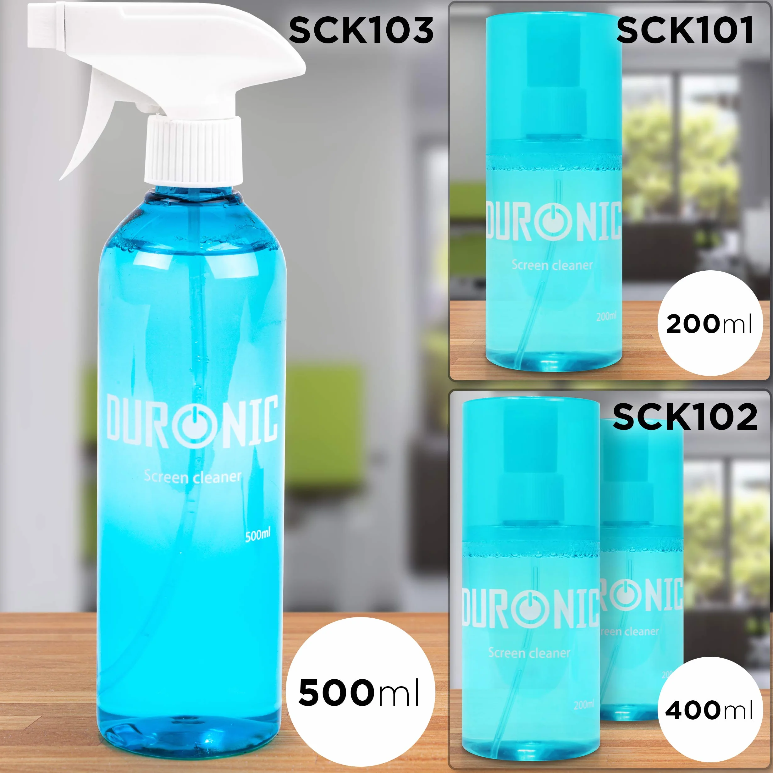 Duronic SCK101 Spray do czyszczenia 200 ml do wyświetlaczy LCD TFT LED plazmowy OLED 4K TV iPad Smartphone do laptopów i obiektywów aparatu i okularów - zestaw w sprayu i ściereczka z mikrofibry
